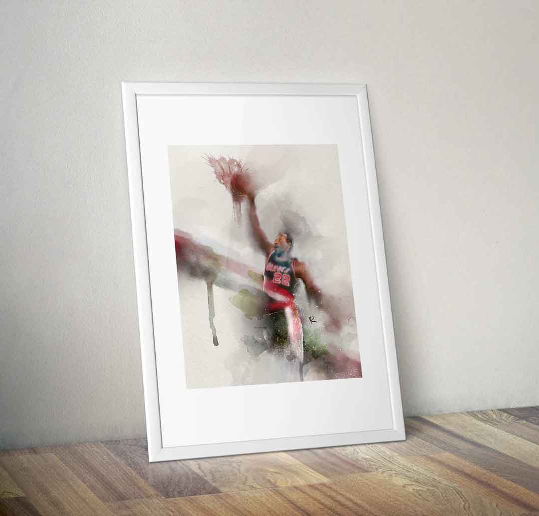 Clyde Drexler Watercolor Painting - Portland Trailblazers