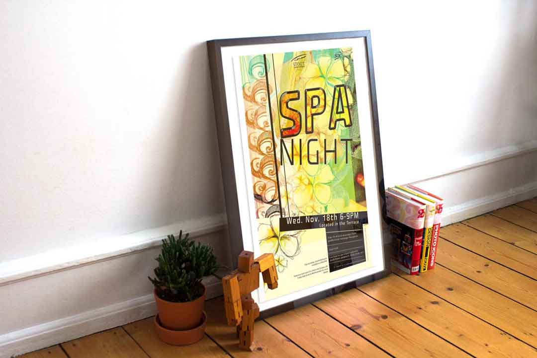 Spa night poster design - UW-Stout Menomonie, WI.
