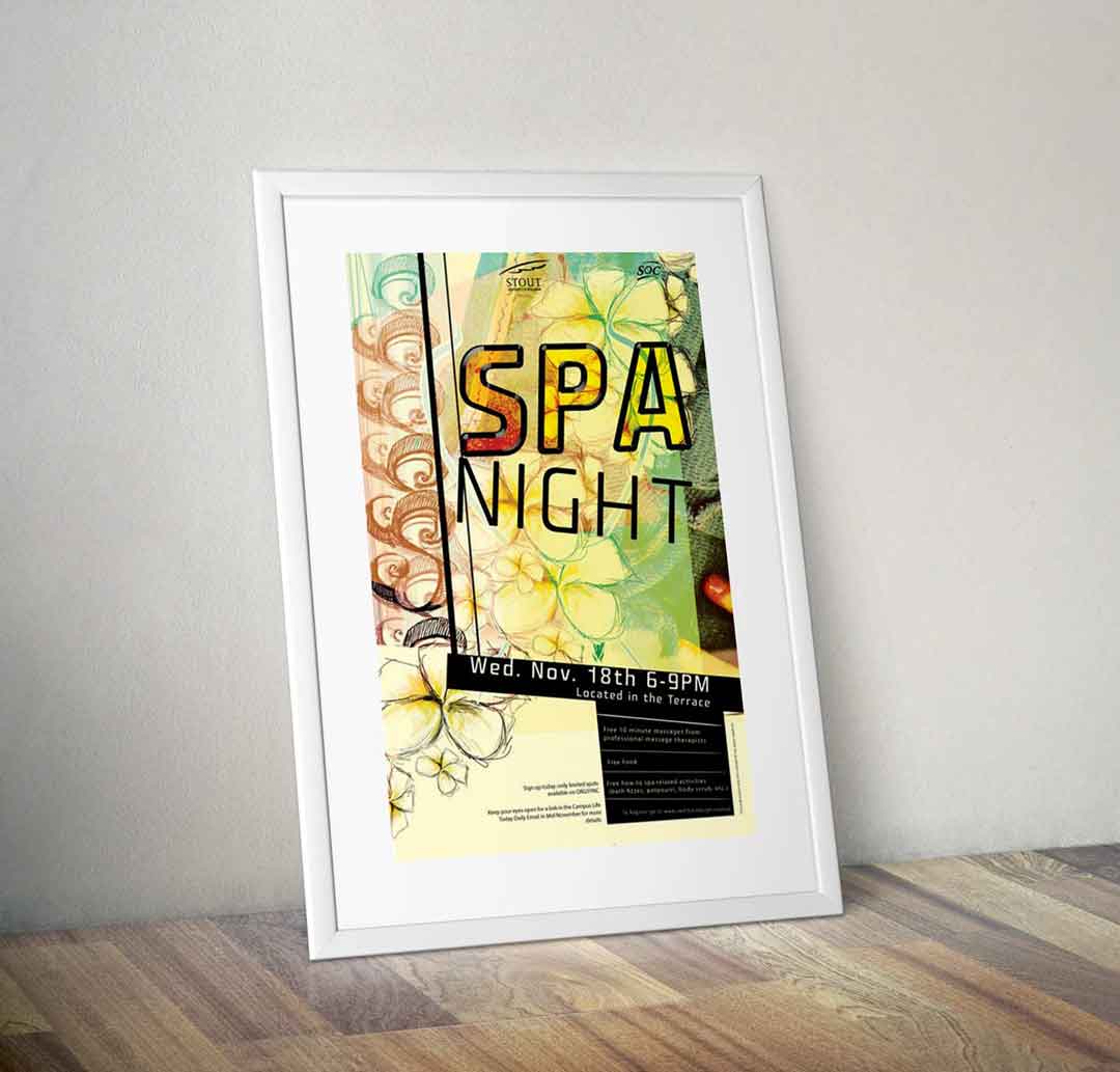 Spa night poster design - UW-Stout Menomonie, WI.