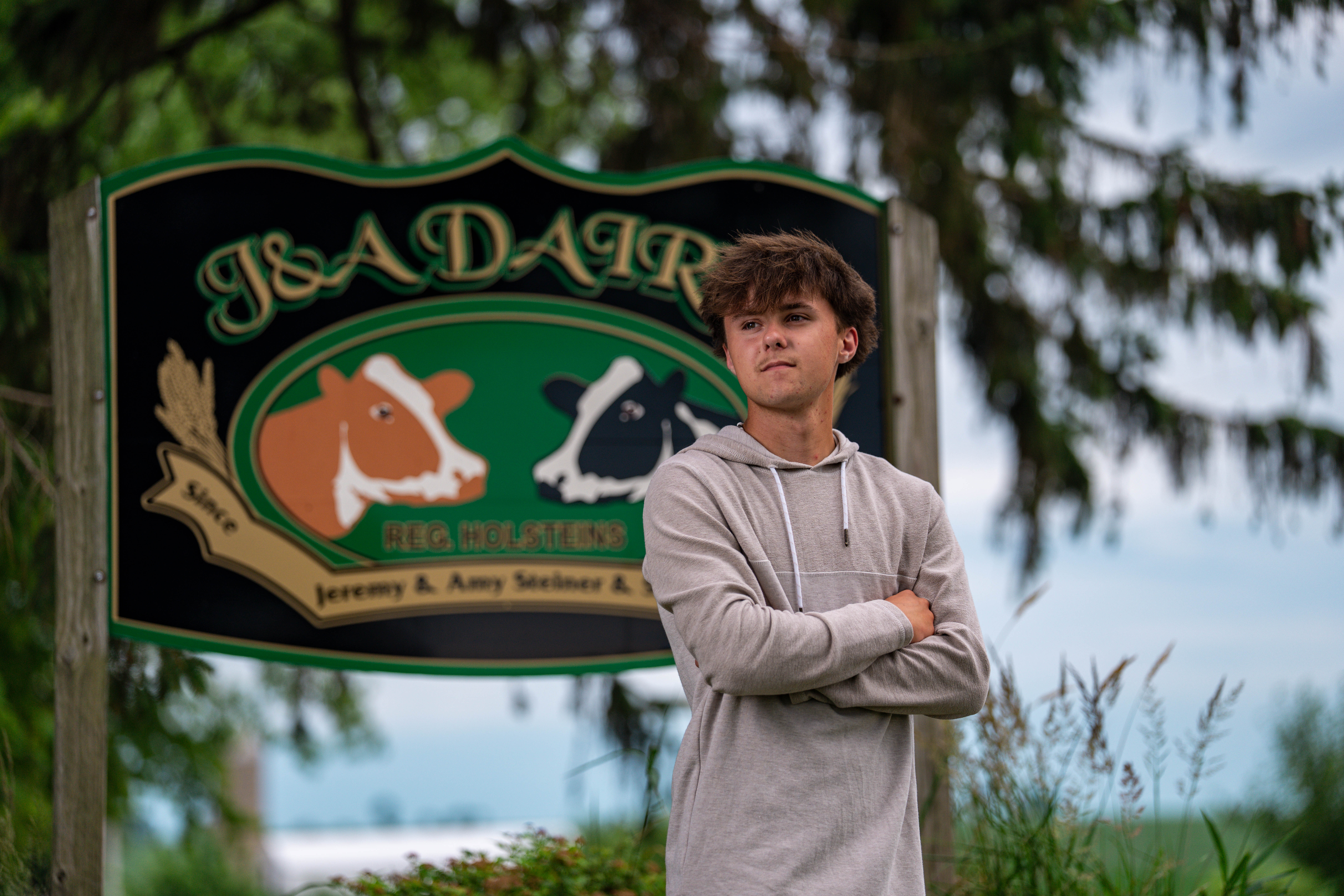 Click to View Larger Wyatt Steiner poses for a senior portrait session in Monroe, Wisconsin, on June 30, 2025. Steiner will be a Class of 2026 graduate. Photography by Ross Harried for Second Crop Creative.