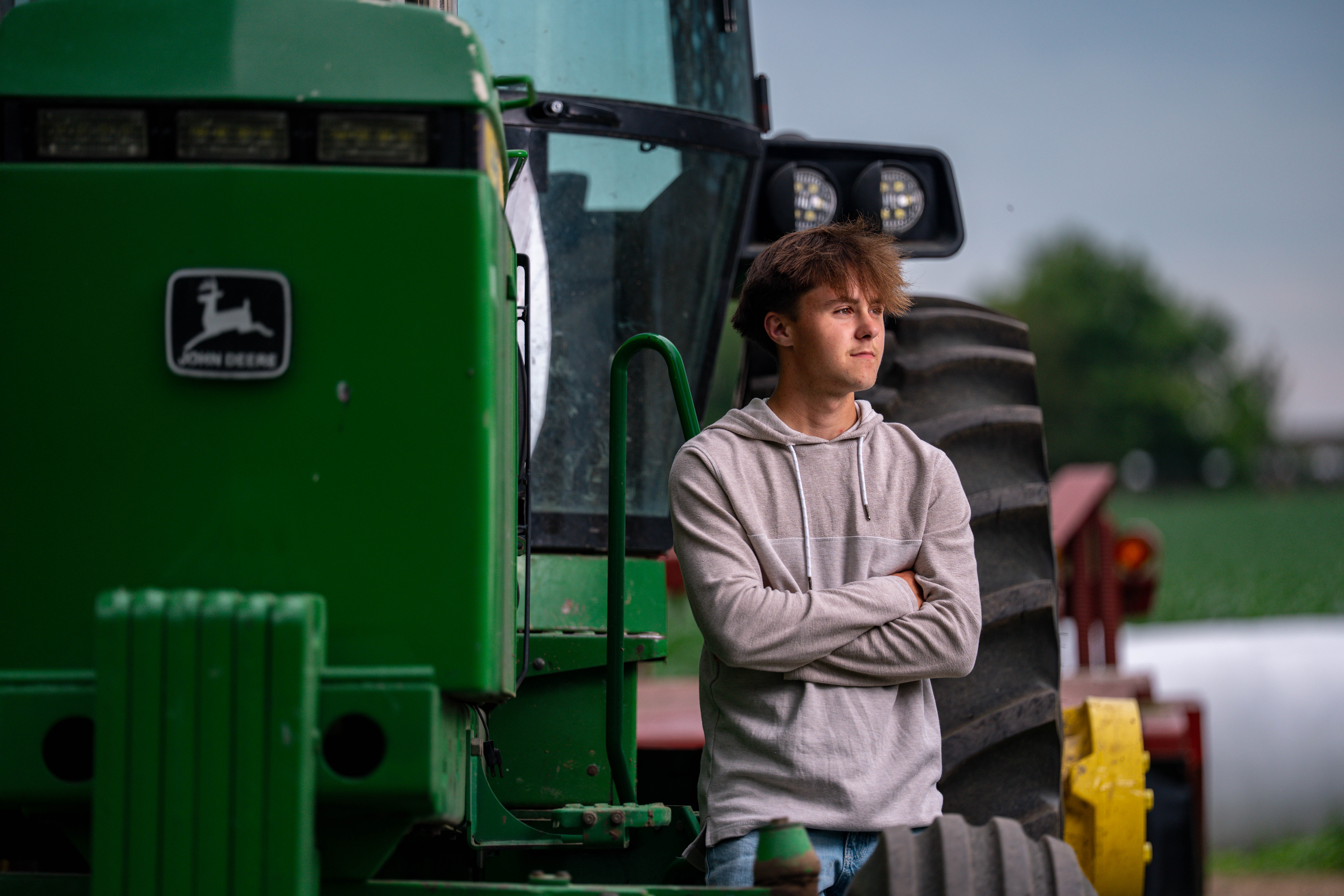 Click to View Larger Wyatt Steiner poses for a senior portrait session in Monroe, Wisconsin, on June 30, 2025. Steiner will be a Class of 2026 graduate. Photography by Ross Harried for Second Crop Creative.