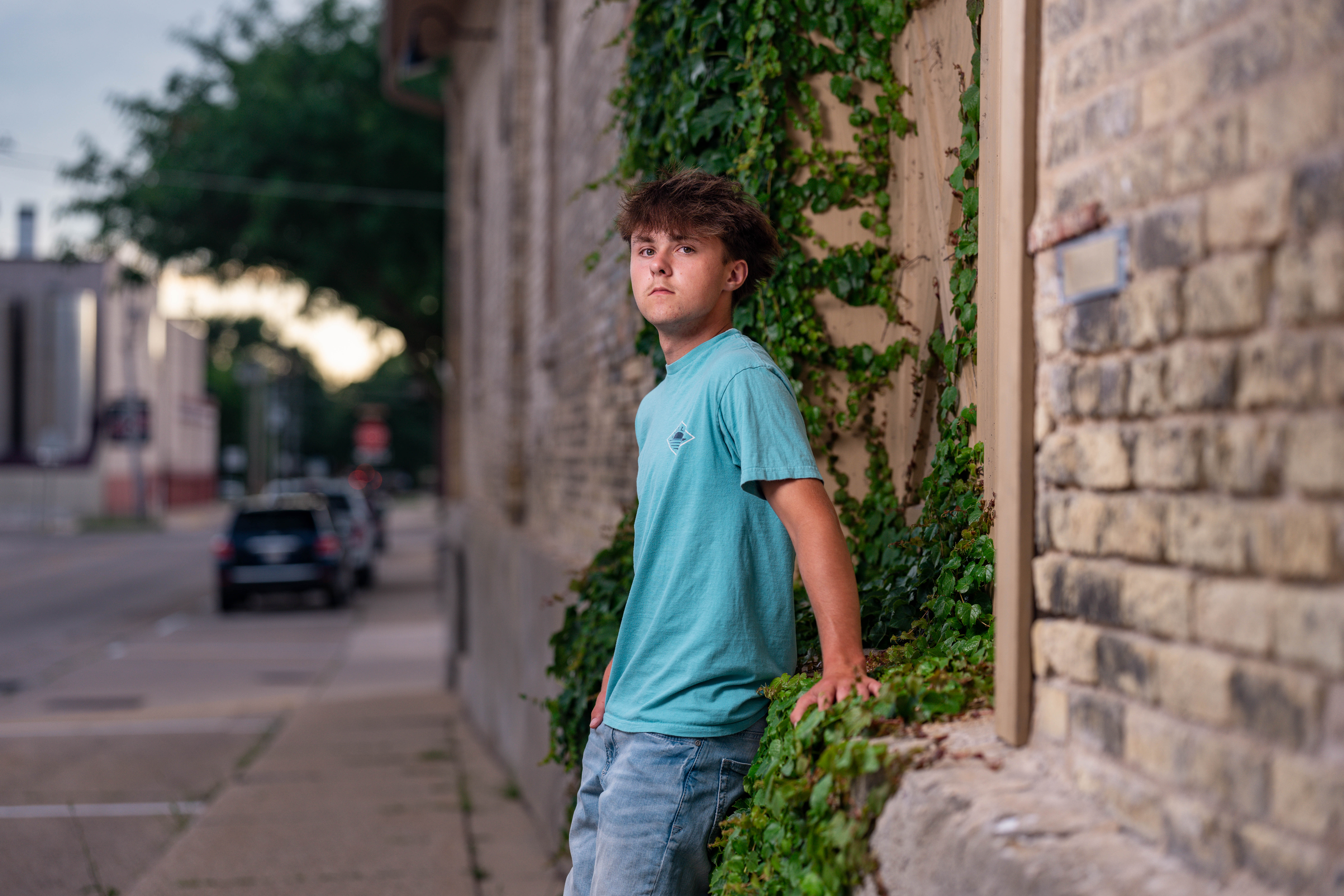 Click to View Larger Wyatt Steiner poses for a senior portrait session in Monroe, Wisconsin, on June 30, 2025. Steiner will be a Class of 2026 graduate. Photography by Ross Harried for Second Crop Creative.