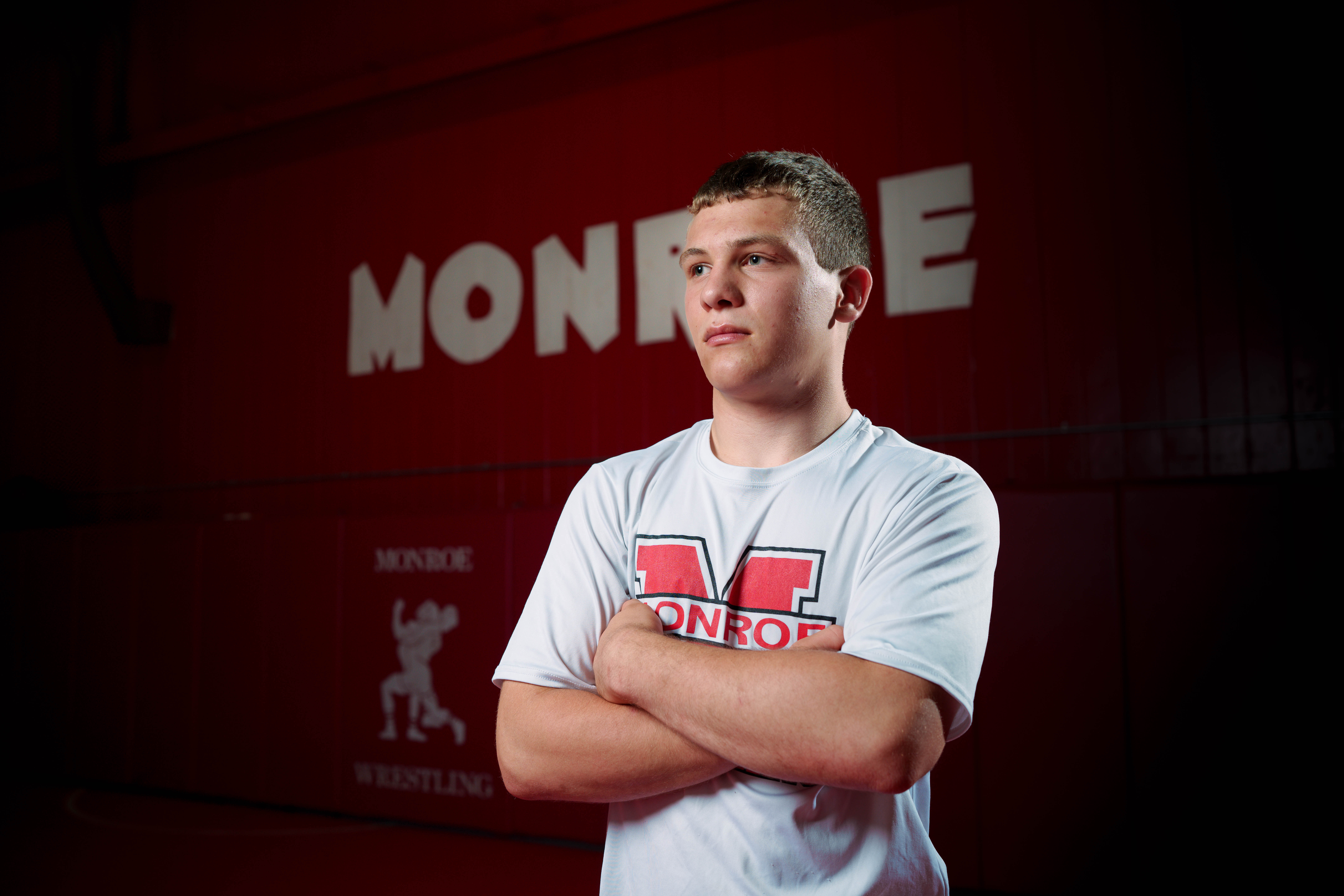 Connor Eckdhal poses for a senior portrait session in Monroe, Wisconsin, on July 8th, 2025. Eckdhal will be a Class of 2026 graduate. Photography by Ross Harried for Second Crop Creative.