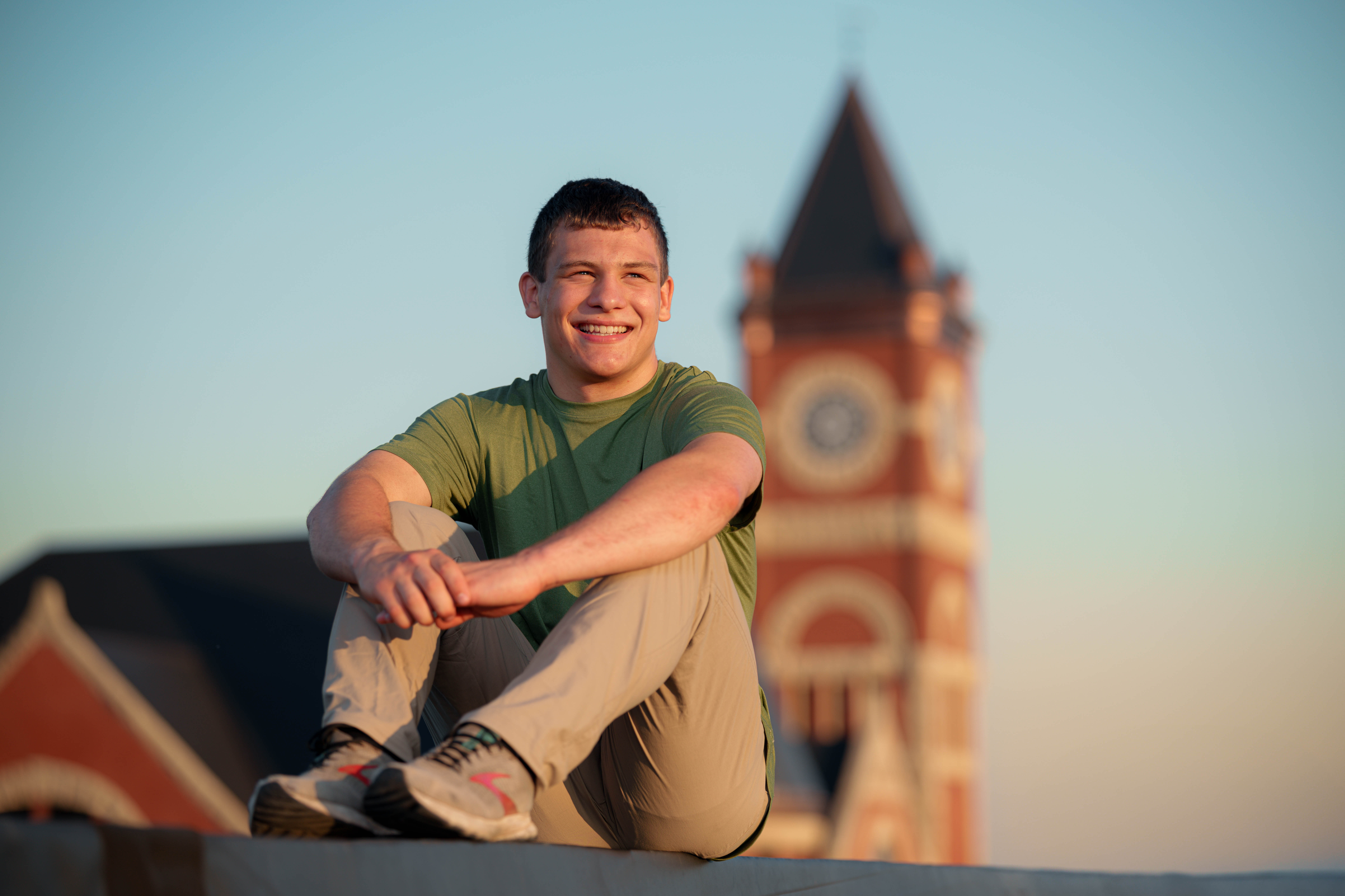 Connor Eckdhal poses for a senior portrait session in Monroe, Wisconsin, on July 8th, 2025. Eckdhal will be a Class of 2026 graduate. Photography by Ross Harried for Second Crop Creative.