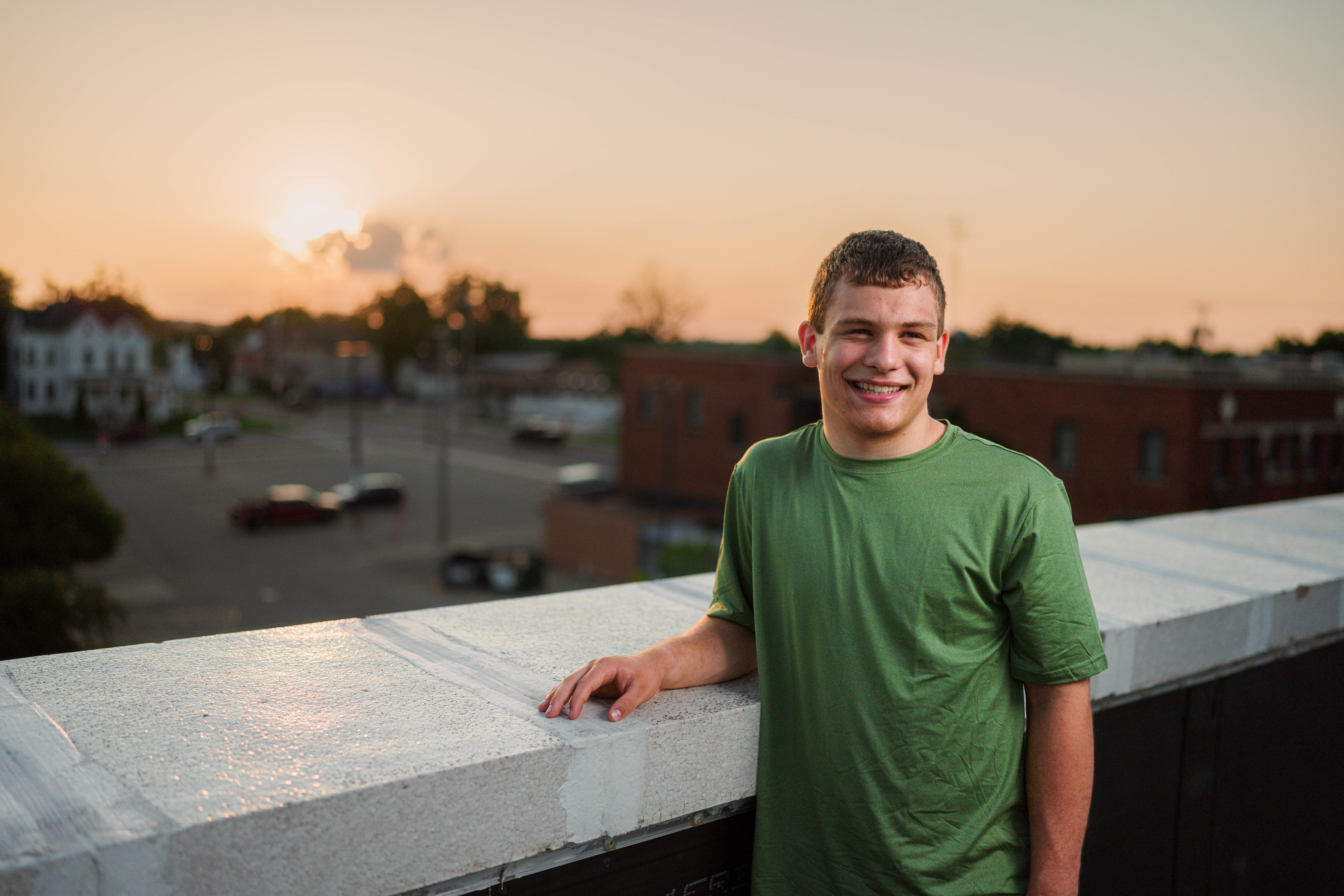 Connor Eckdhal poses for a senior portrait session in Monroe, Wisconsin, on July 8th, 2025. Eckdhal will be a Class of 2026 graduate. Photography by Ross Harried for Second Crop Creative.