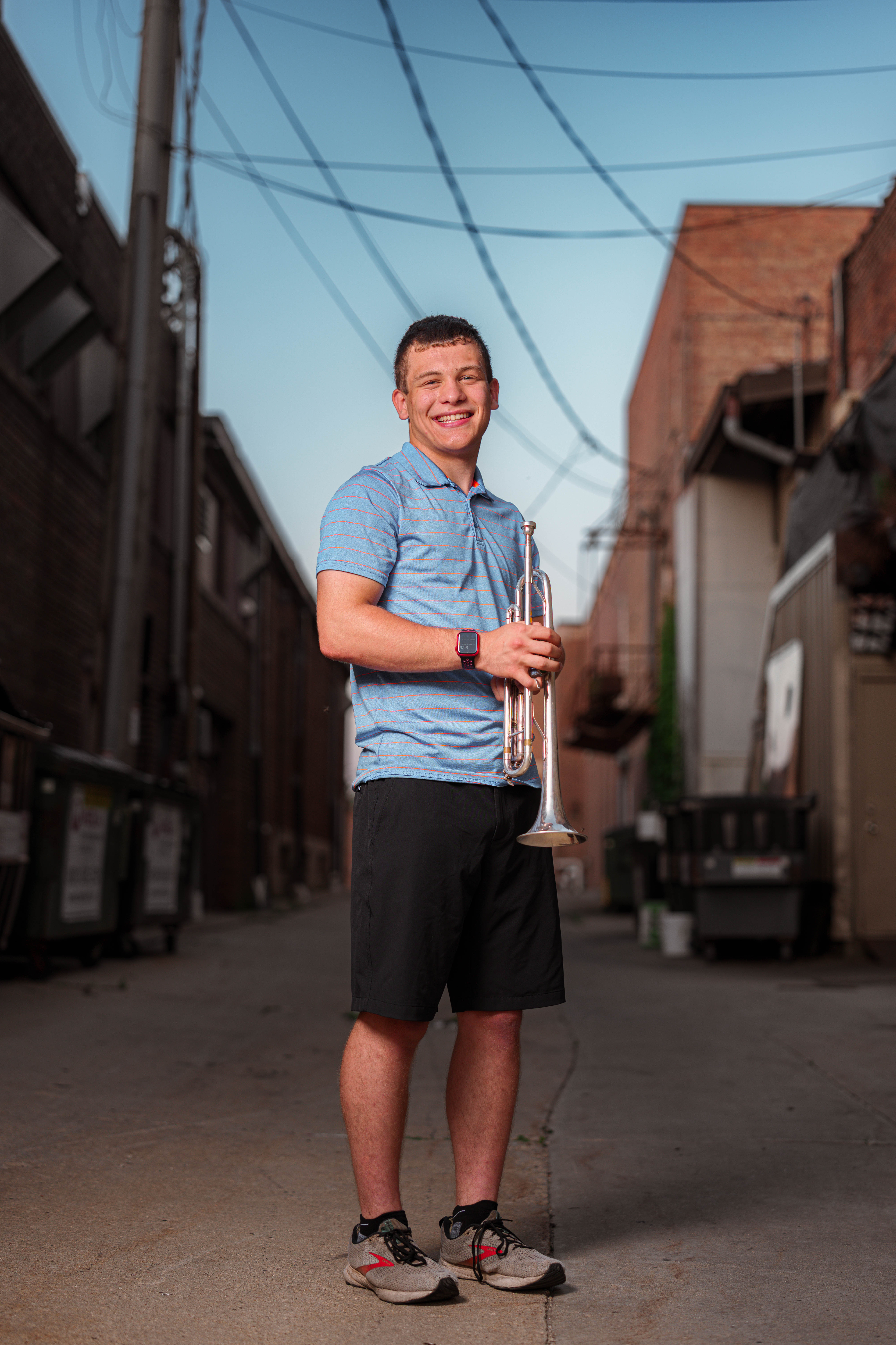 Connor Eckdhal poses for a senior portrait session in Monroe, Wisconsin, on July 8th, 2025. Eckdhal will be a Class of 2026 graduate. Photography by Ross Harried for Second Crop Creative.