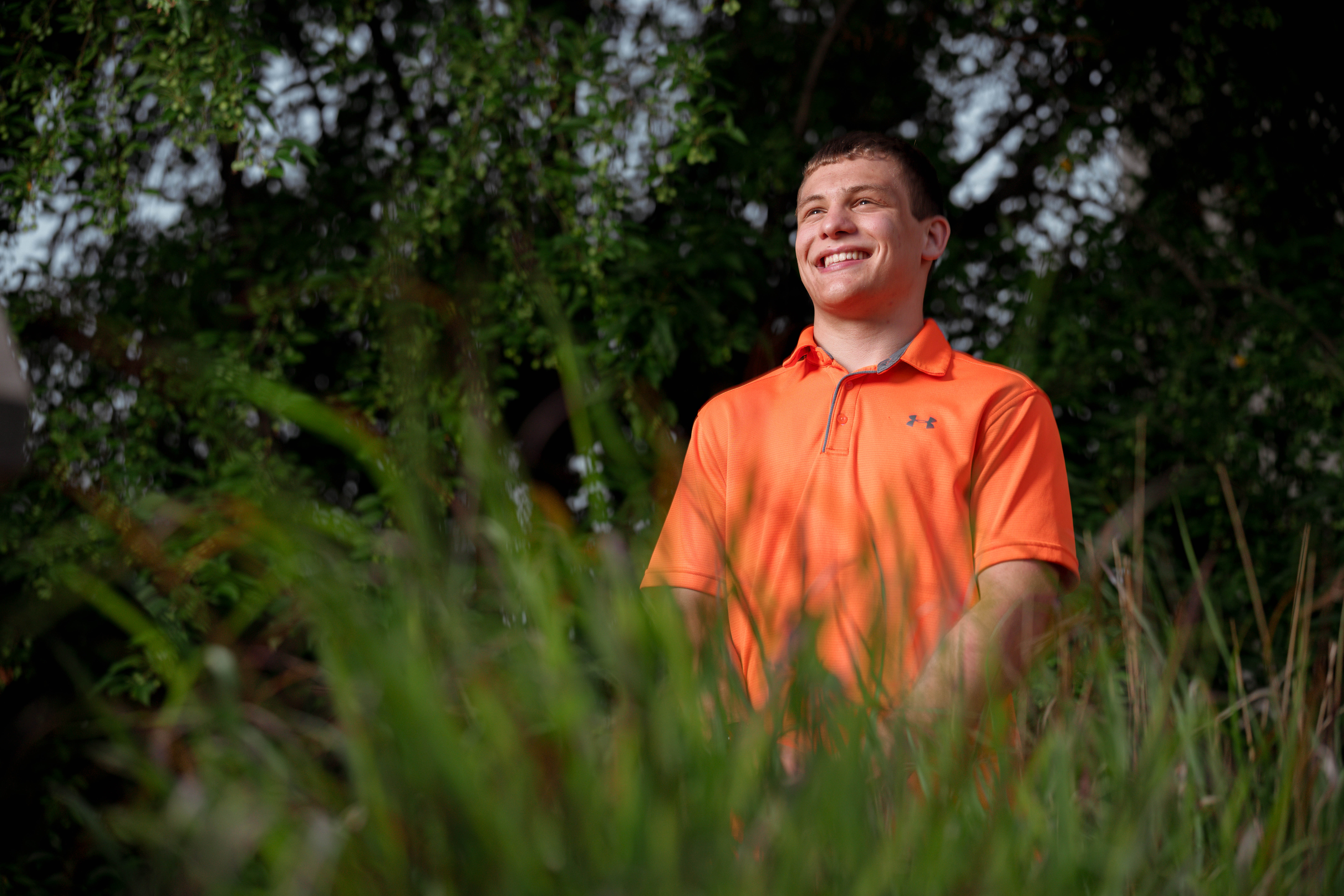 Connor Eckdhal poses for a senior portrait session in Monroe, Wisconsin, on July 8th, 2025. Eckdhal will be a Class of 2026 graduate. Photography by Ross Harried for Second Crop Creative.