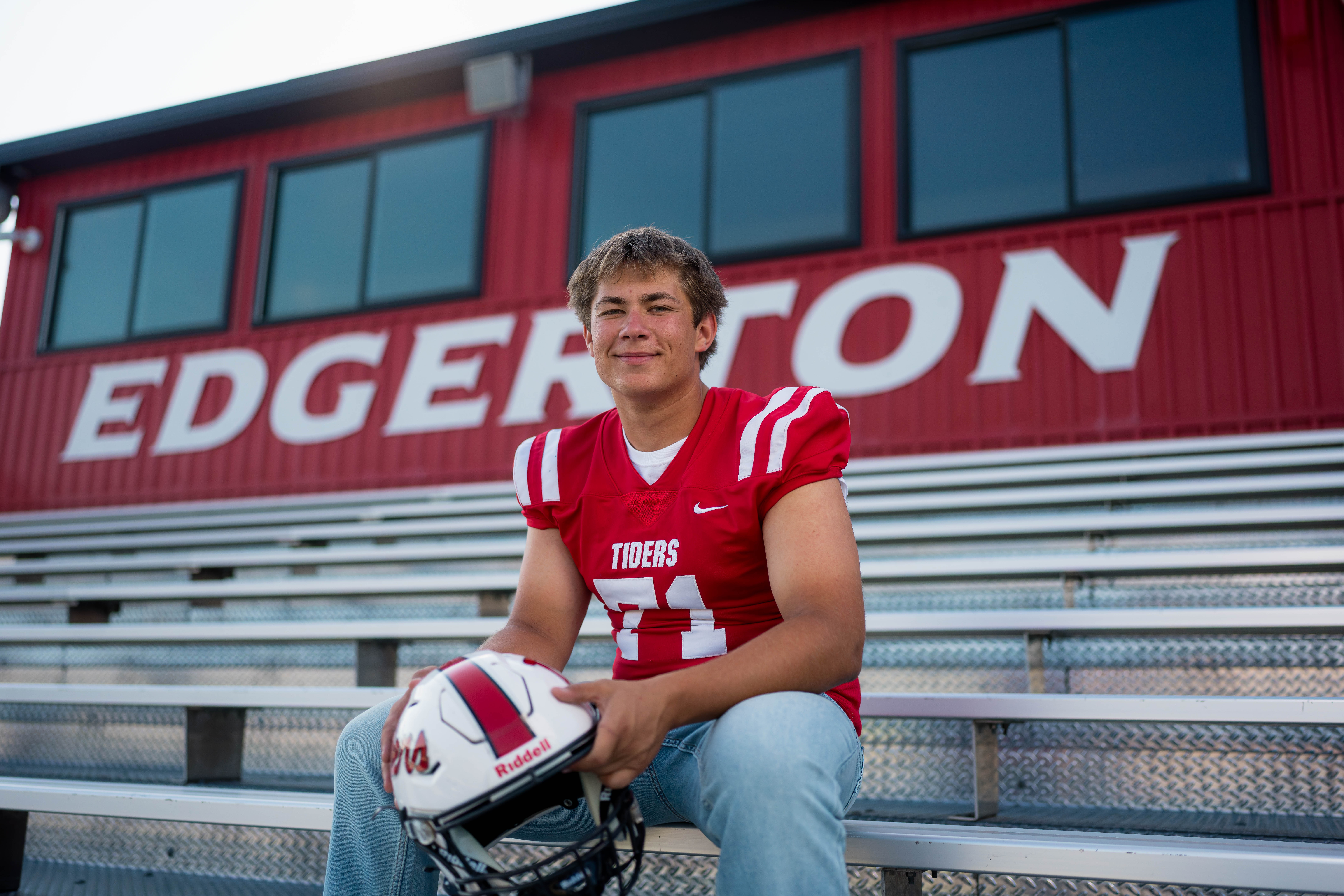Click to View Larger Beckett Johnson poses for senior photos at Edgerton High School in Edgerton, Wisconsin on July 15th, 2025. Johnson will graduate in 2026. Photography by Ross Harried for Second Crop Creative.