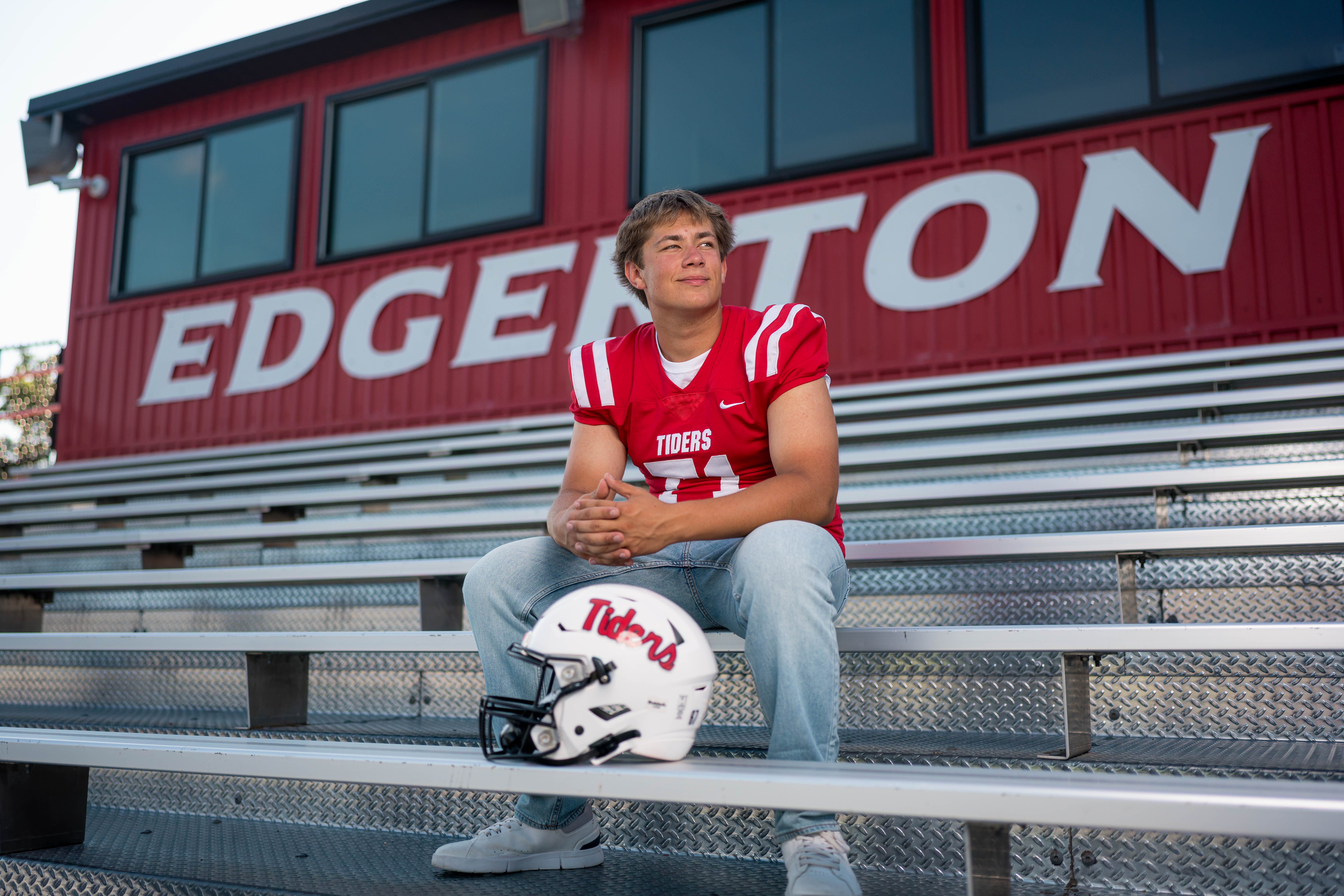 Click to View Larger Beckett Johnson poses for senior photos at Edgerton High School in Edgerton, Wisconsin on July 15th, 2025. Johnson will graduate in 2026. Photography by Ross Harried for Second Crop Creative.