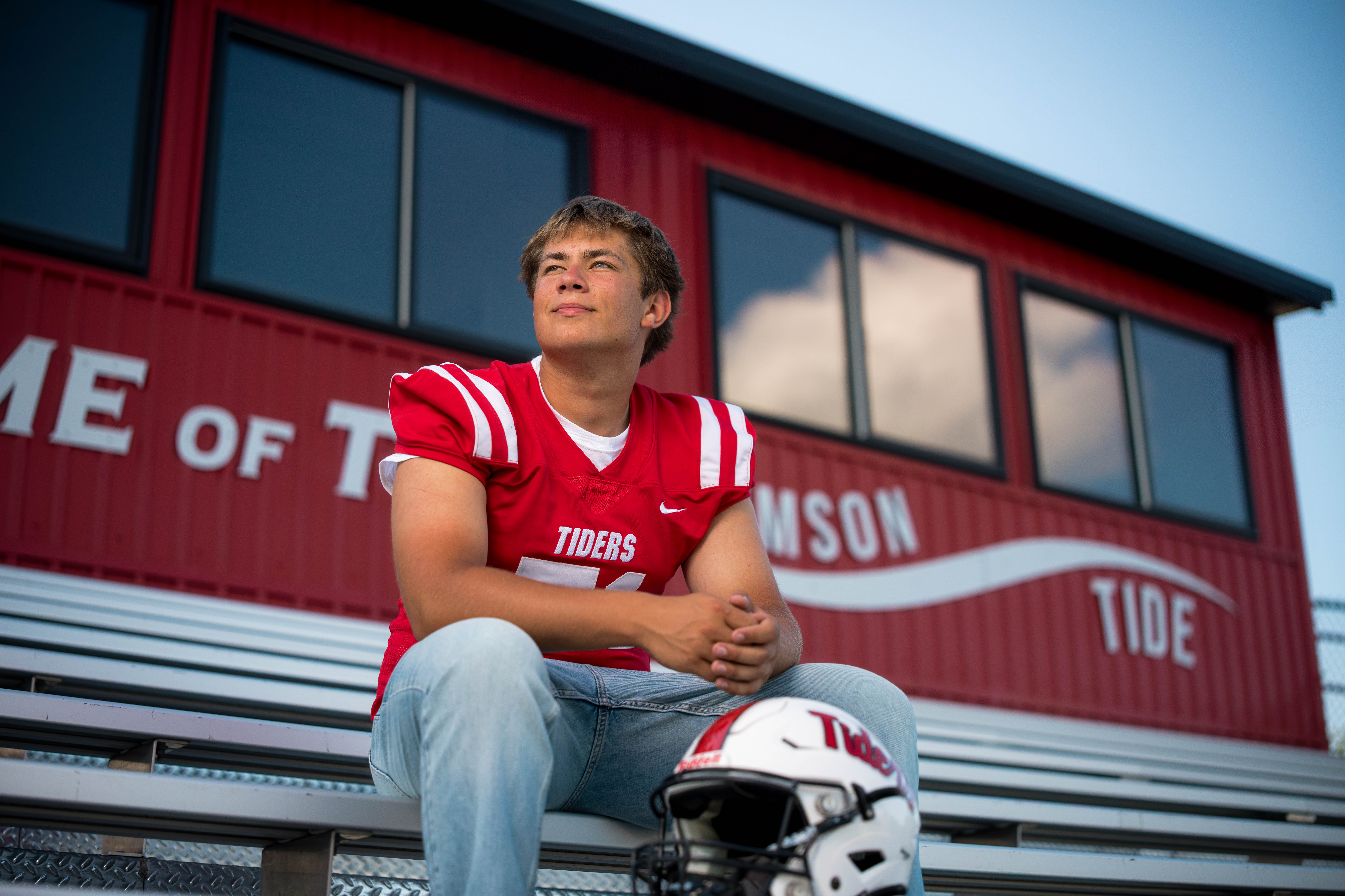 Click to View Larger Beckett Johnson poses for senior photos at Edgerton High School in Edgerton, Wisconsin on July 15th, 2025. Johnson will graduate in 2026. Photography by Ross Harried for Second Crop Creative.