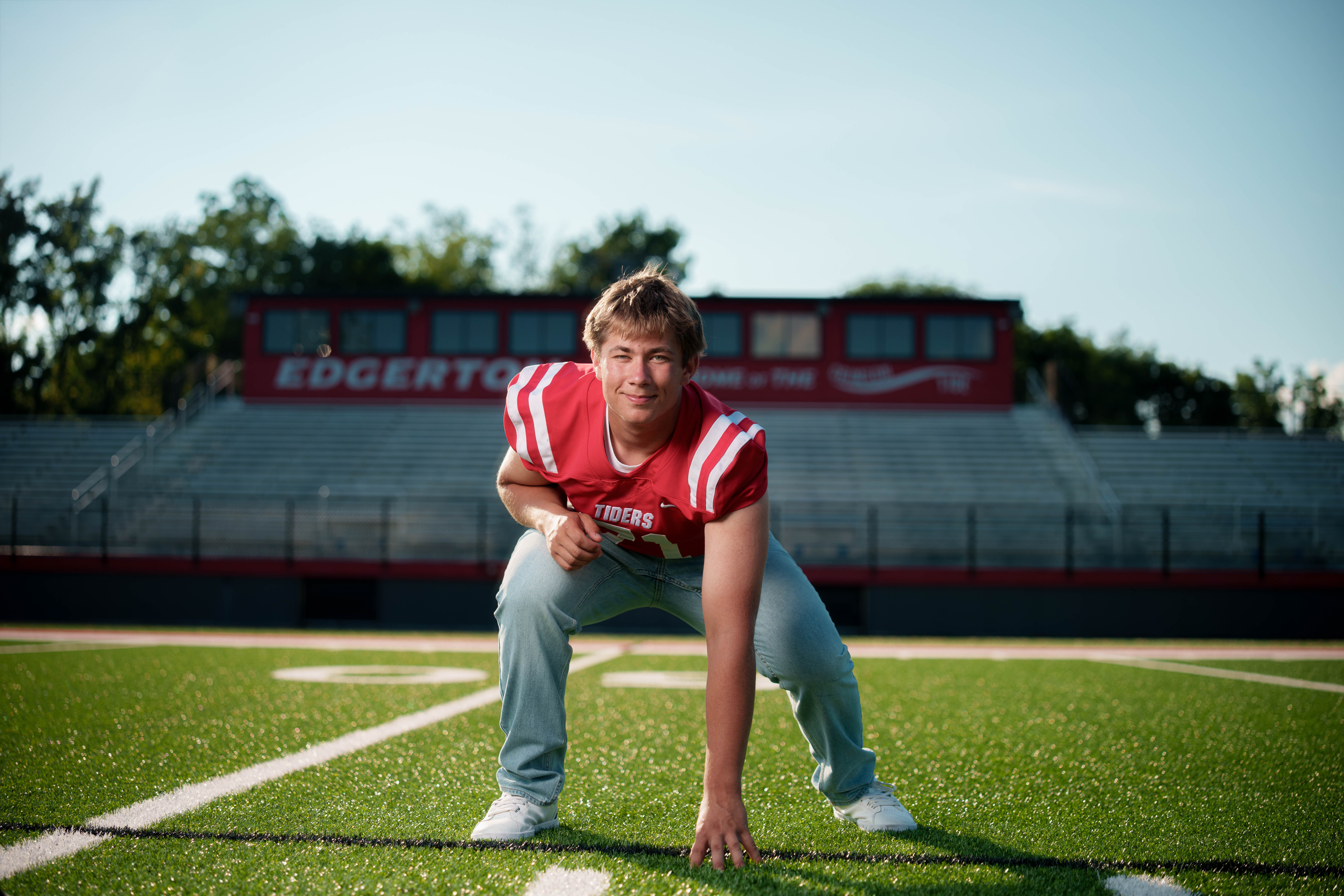 Click to View Larger Beckett Johnson poses for senior photos at Edgerton High School in Edgerton, Wisconsin on July 15th, 2025. Johnson will graduate in 2026. Photography by Ross Harried for Second Crop Creative.