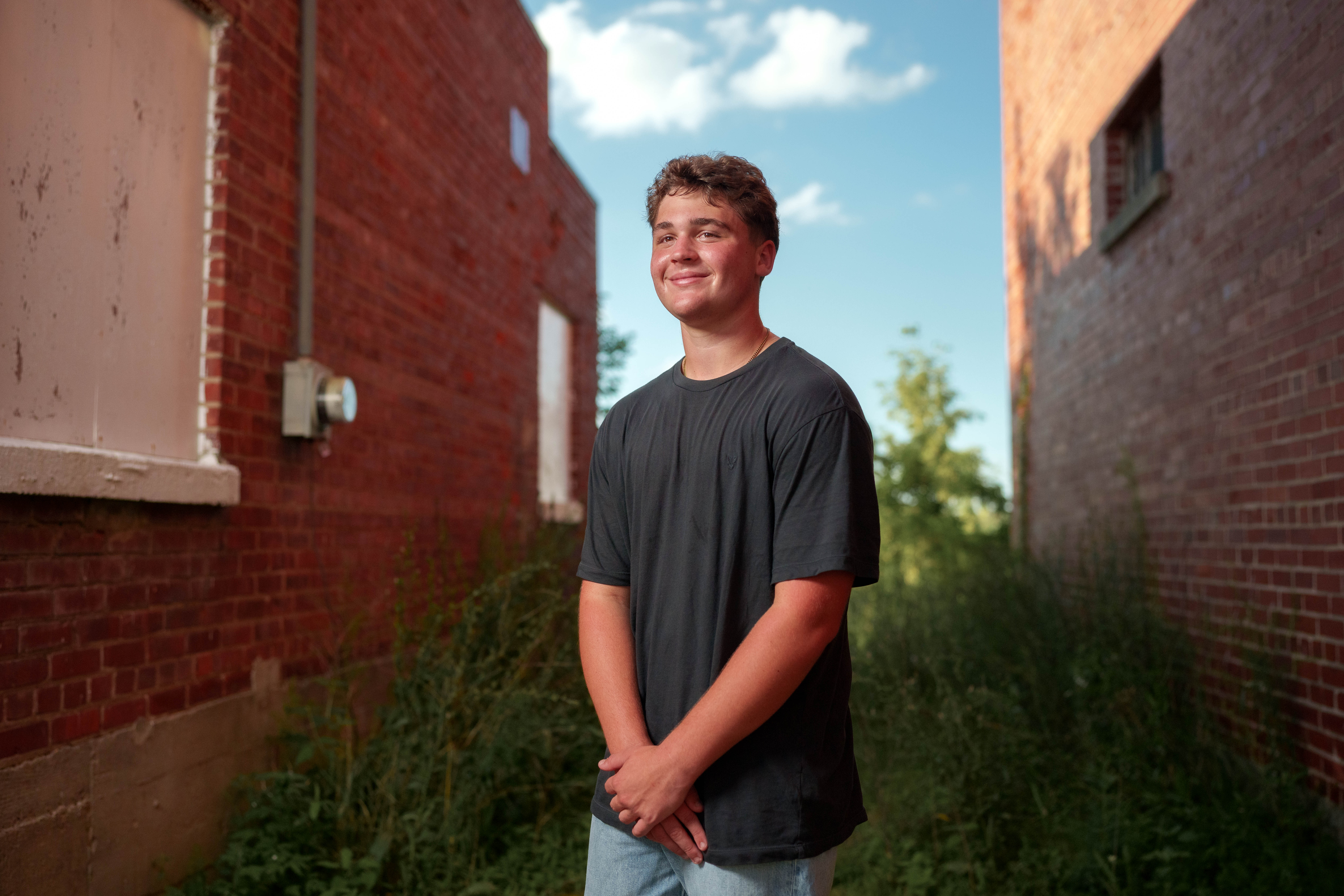 Click to View Larger Matt Roth poses for senior photos in New Glarus, Wisconsin on July 27th, 2025. Roth will graduate in 2026. Photography by Ross Harried for Second Crop Creative.