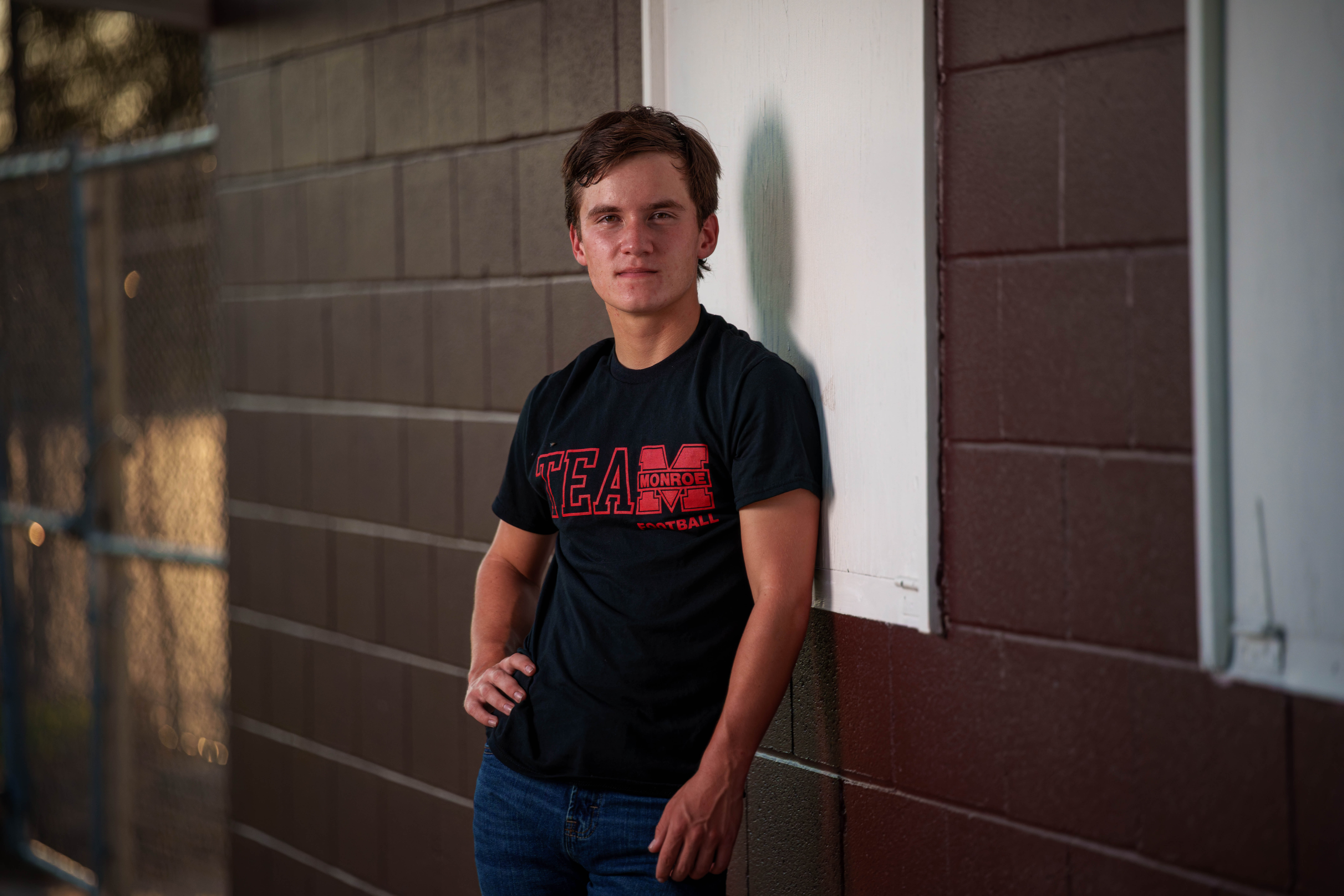 Hamilton Stites poses for senior photos at Monroe High School in Monroe, Wisconsin on July 28th, 2025. Stites will graduate in 2026. Photography by Ross Harried for Second Crop Creative.