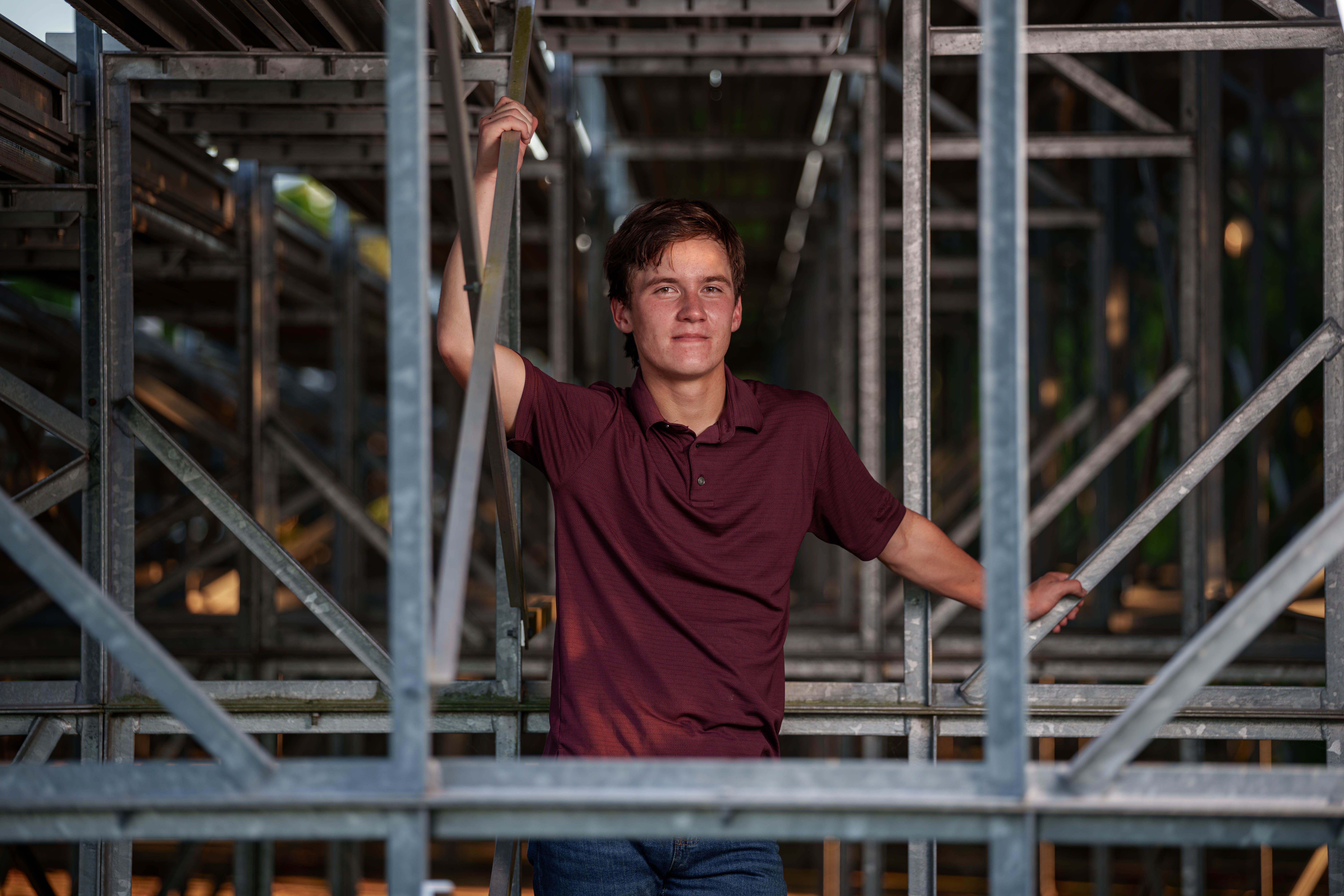 Hamilton Stites poses for senior photos at Monroe High School in Monroe, Wisconsin on July 28th, 2025. Stites will graduate in 2026. Photography by Ross Harried for Second Crop Creative.