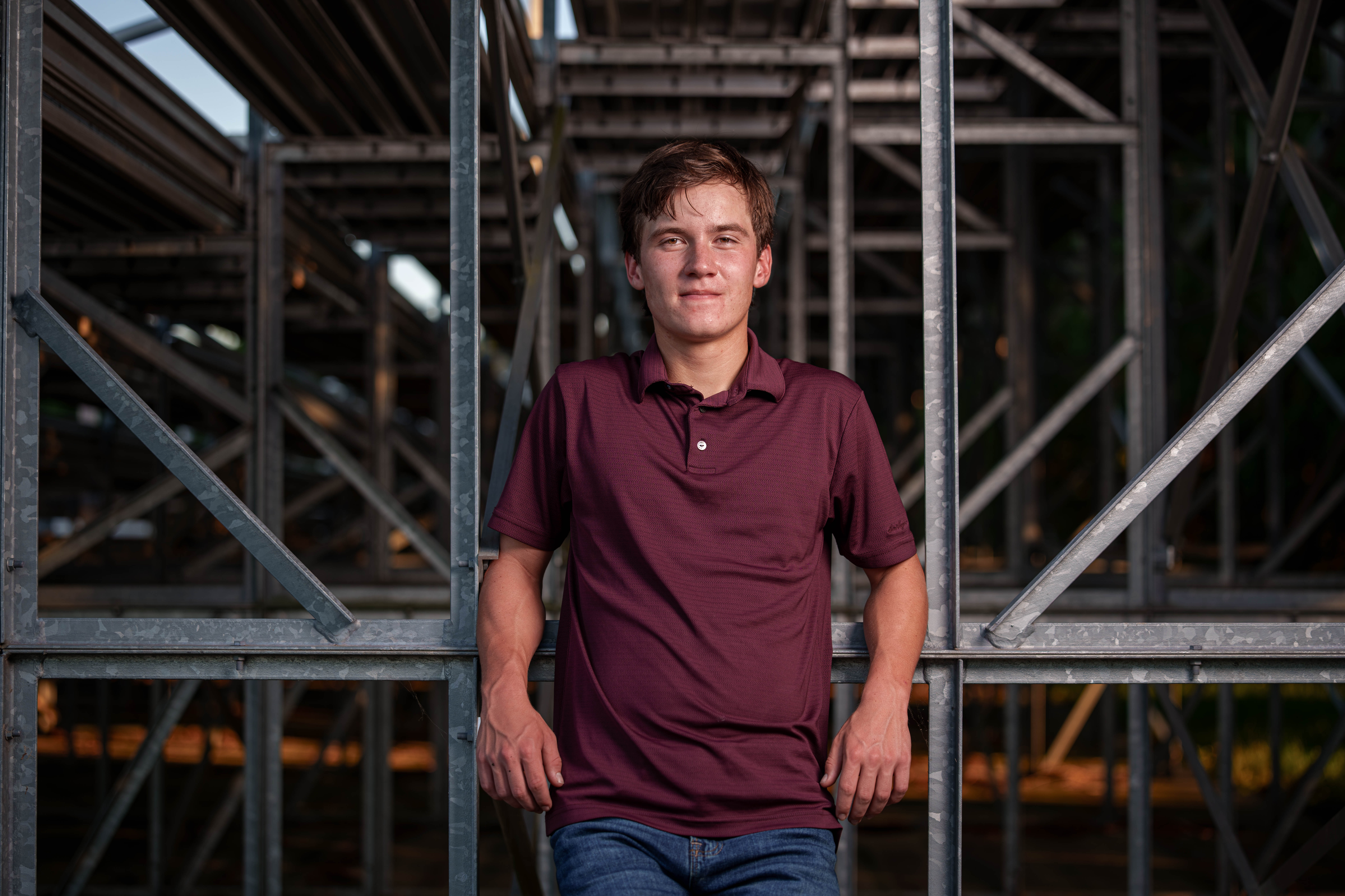 Hamilton Stites poses for senior photos at Monroe High School in Monroe, Wisconsin on July 28th, 2025. Stites will graduate in 2026. Photography by Ross Harried for Second Crop Creative.