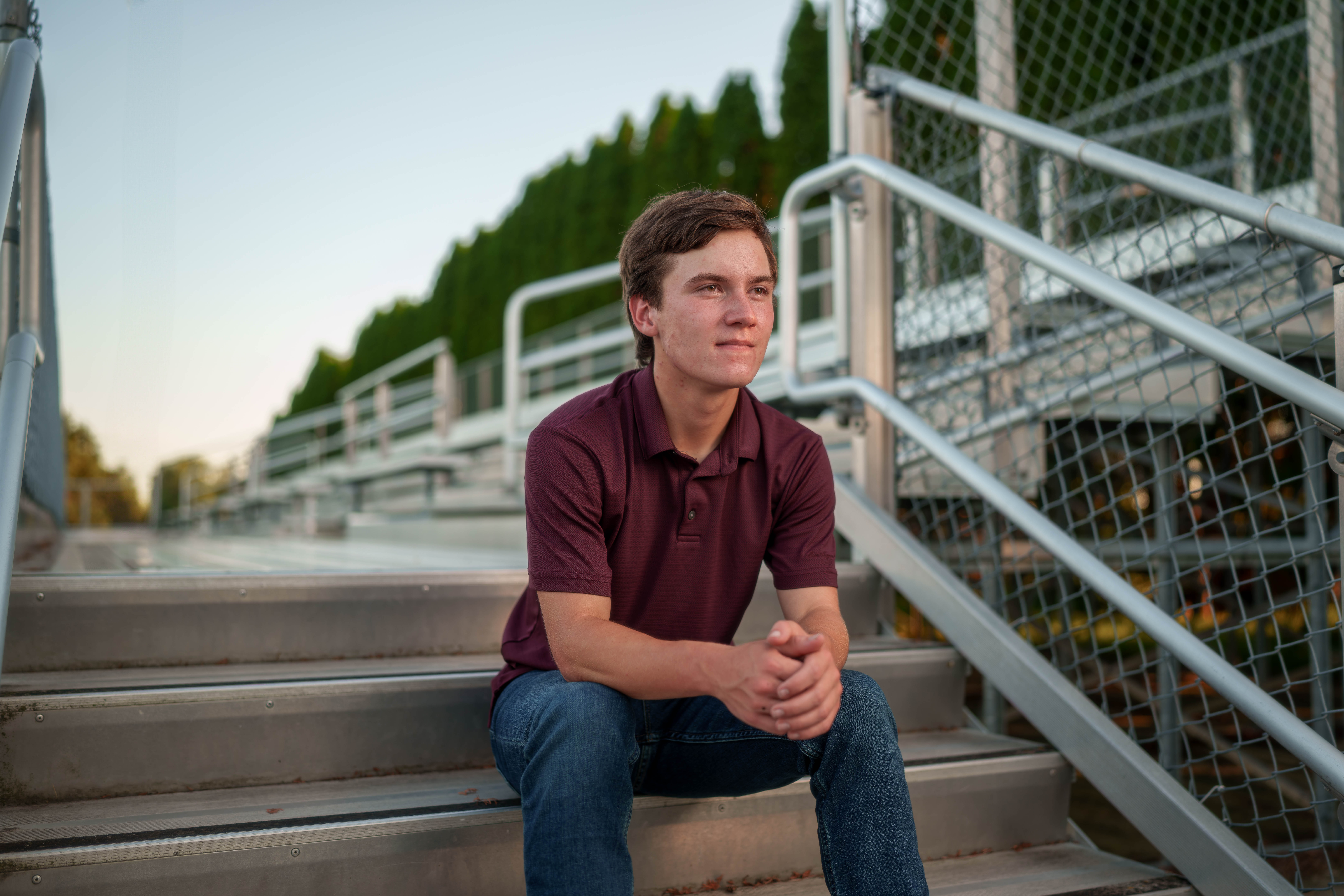 Hamilton Stites poses for senior photos at Monroe High School in Monroe, Wisconsin on July 28th, 2025. Stites will graduate in 2026. Photography by Ross Harried for Second Crop Creative.
