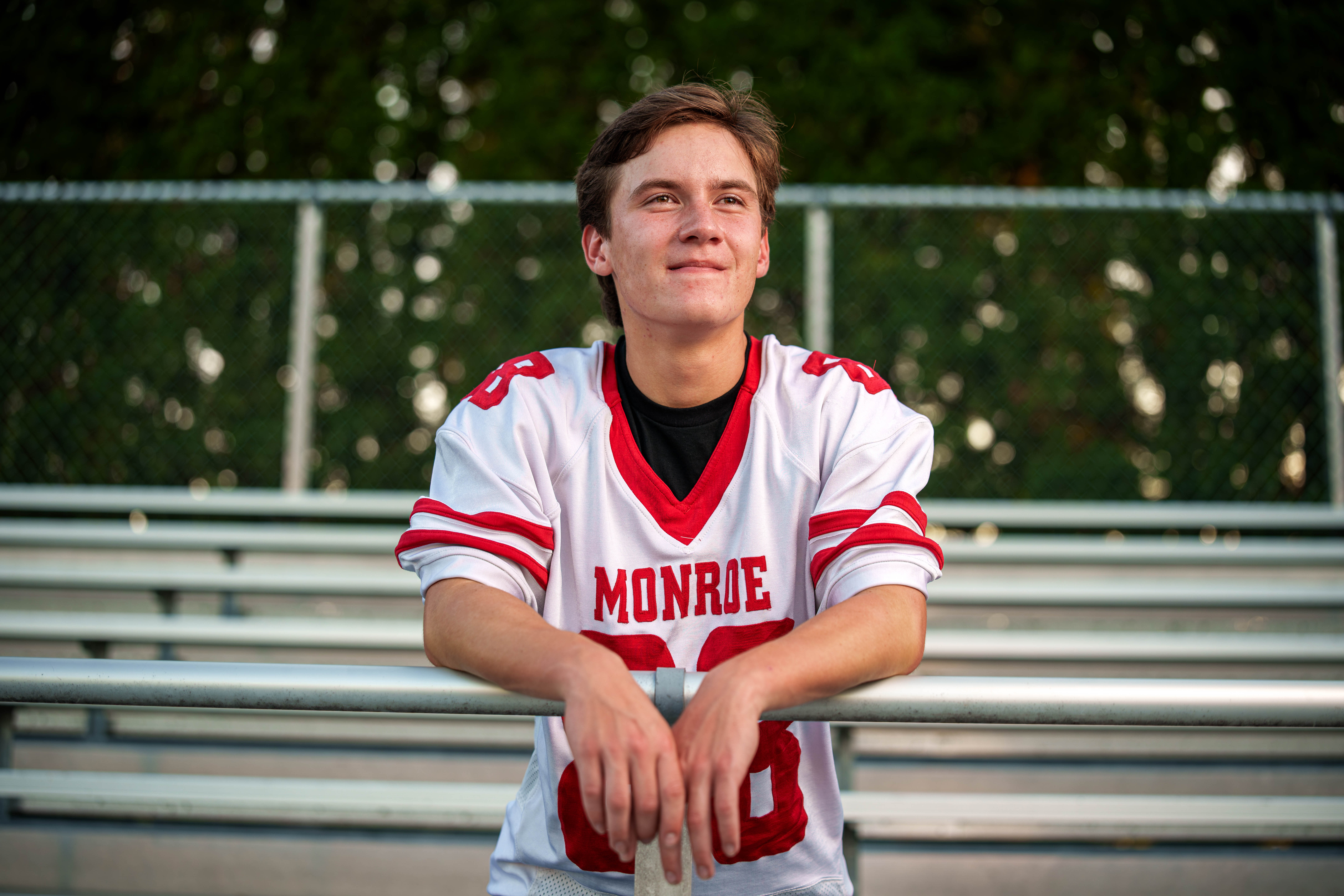 Hamilton Stites poses for senior photos at Monroe High School in Monroe, Wisconsin on July 28th, 2025. Stites will graduate in 2026. Photography by Ross Harried for Second Crop Creative.