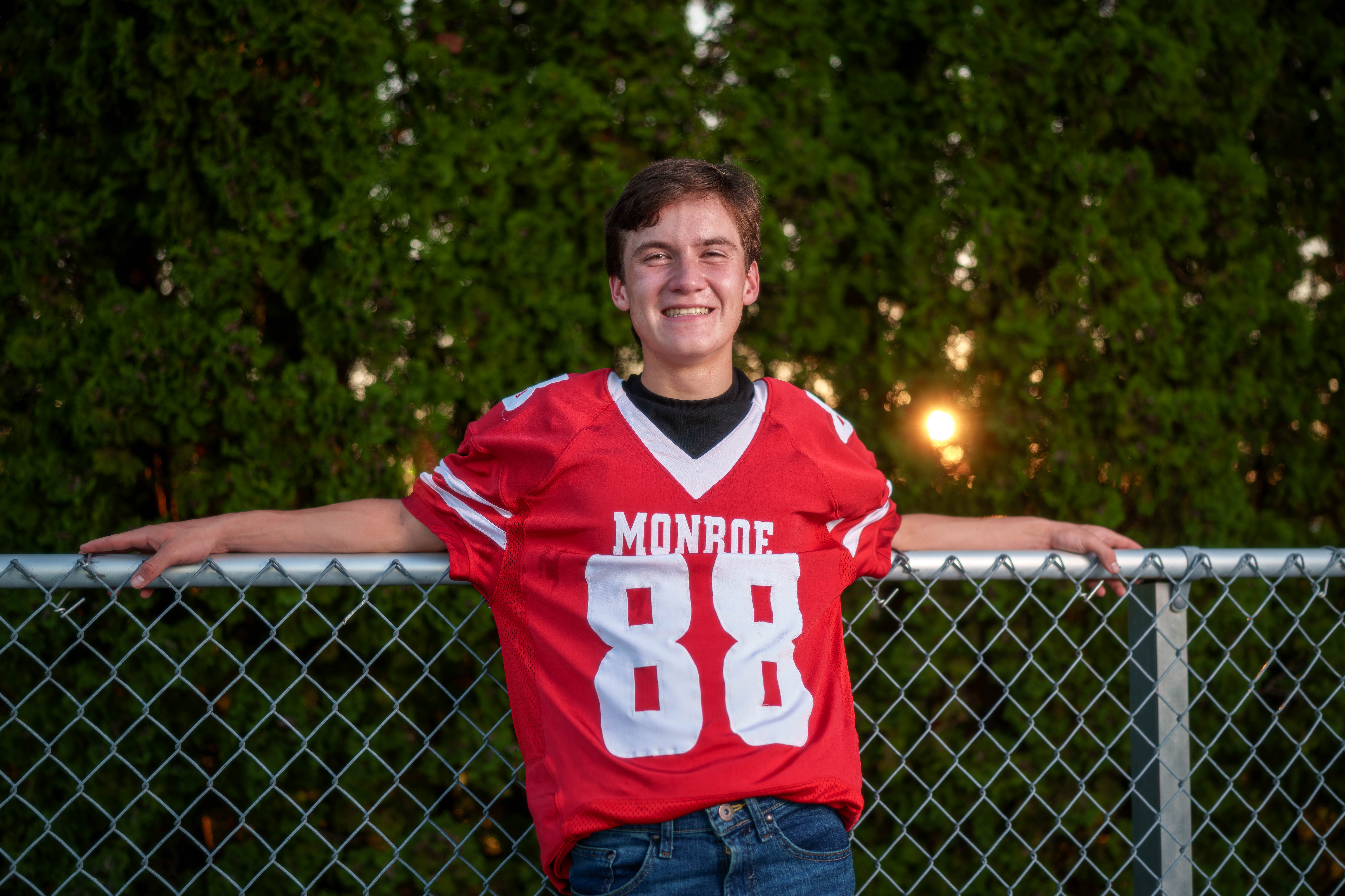 Hamilton Stites poses for senior photos at Monroe High School in Monroe, Wisconsin on July 28th, 2025. Stites will graduate in 2026. Photography by Ross Harried for Second Crop Creative.
