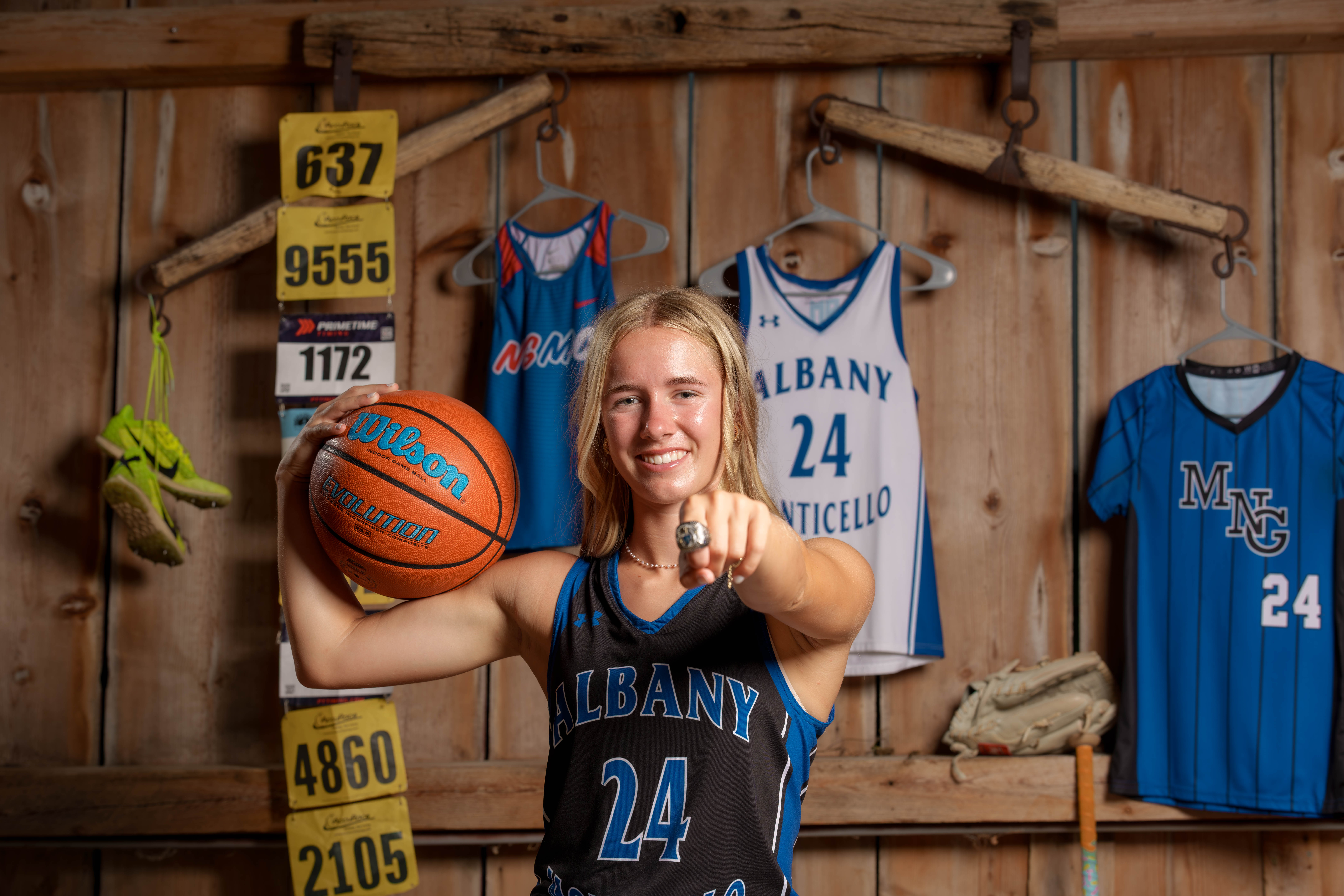 Click to View Larger Molly Olson poses for her senior portraits at Pheasant Valley Barn in Brooklyn, Wisconsin on July 29th, 2025. Olson will be graduating in 2026. Photography by Ross Harried for Second Crop Creative.