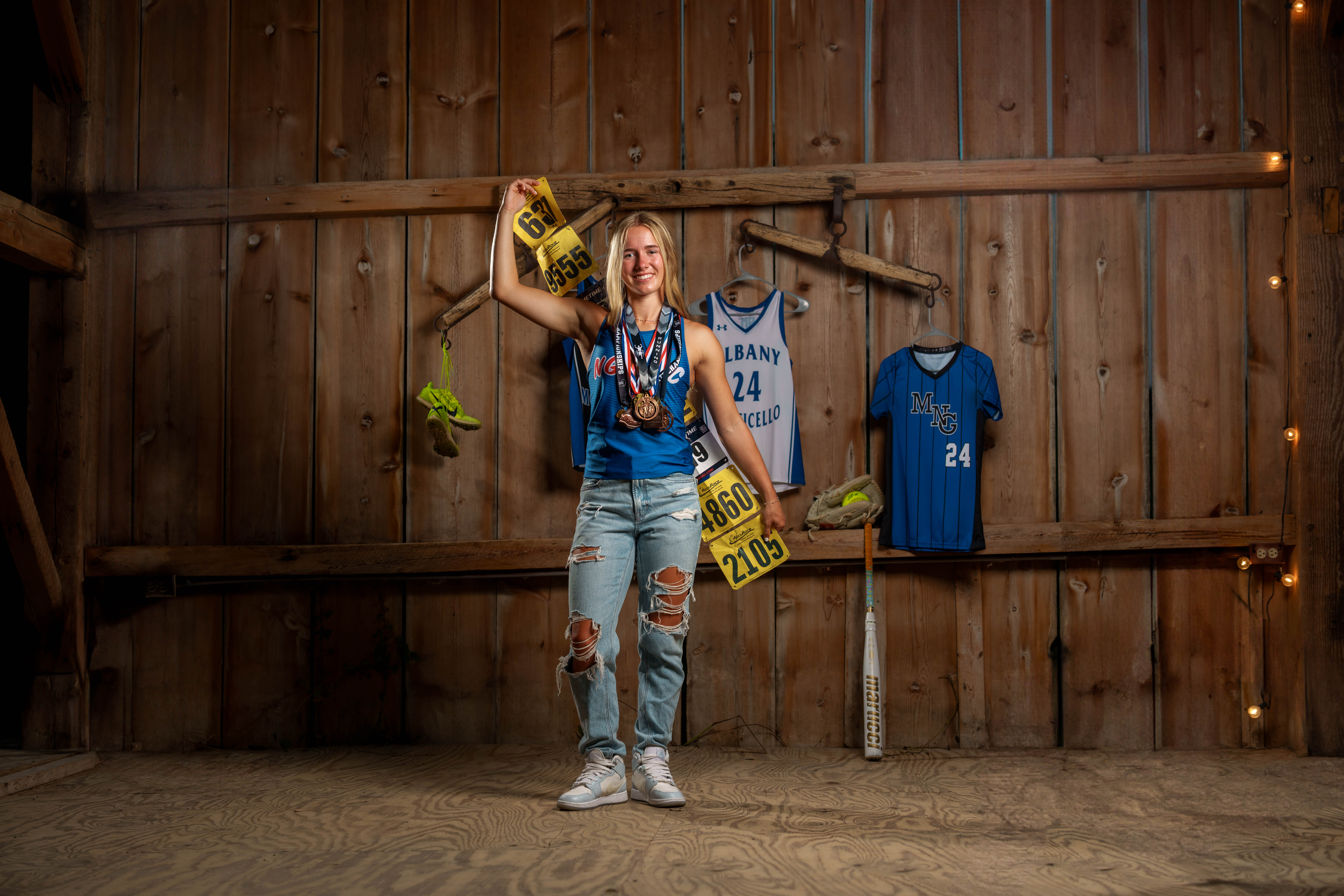 Click to View Larger Molly Olson poses for her senior portraits at Pheasant Valley Barn in Brooklyn, Wisconsin on July 29th, 2025. Olson will be graduating in 2026. Photography by Ross Harried for Second Crop Creative.