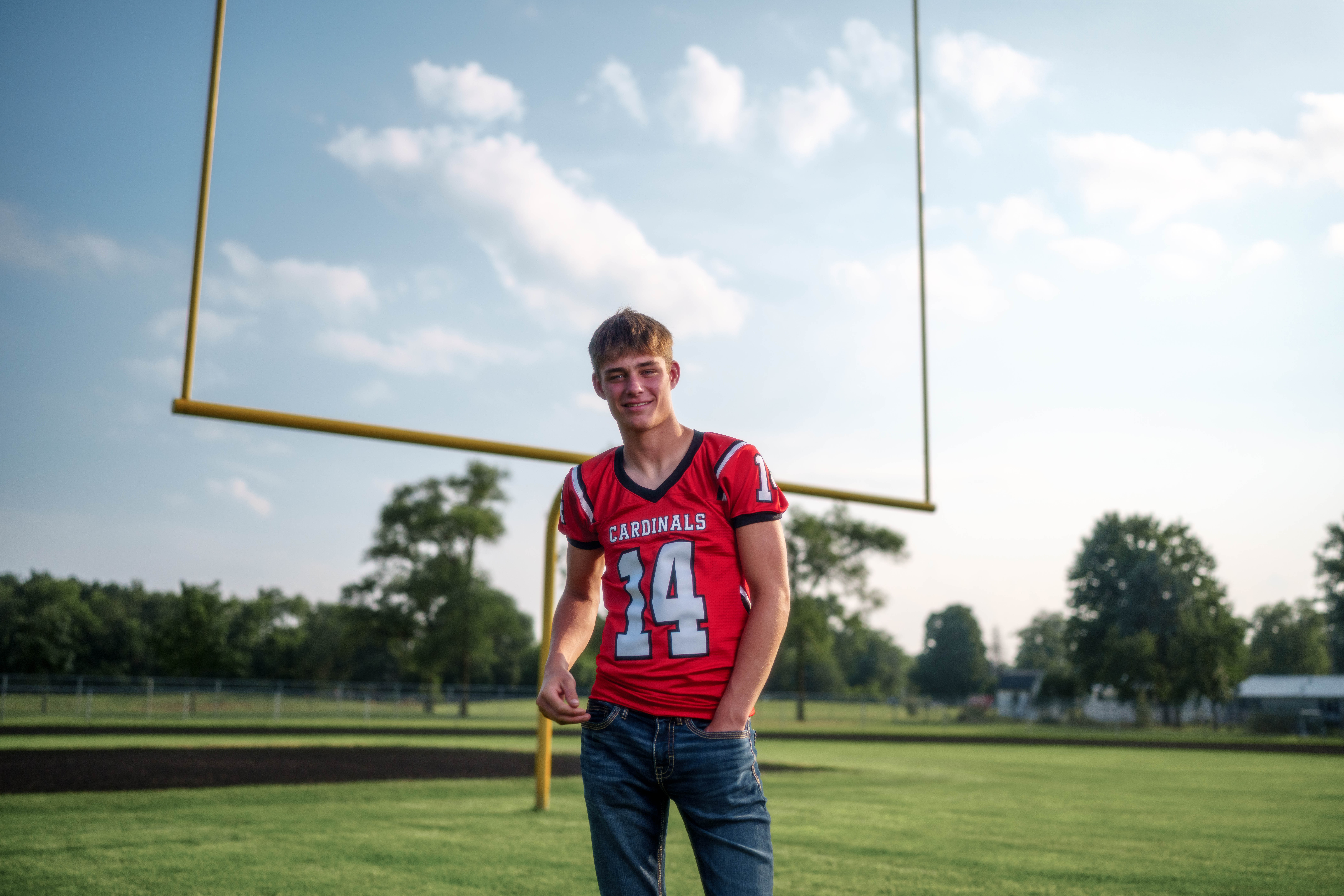Jayden Brown poses for senior photos at Brodhead High School in Brodhead, Wisconsin on August 4th, 2025. Brown will graduate in 2026. Photography by Ross Harried for Second Crop Creative.