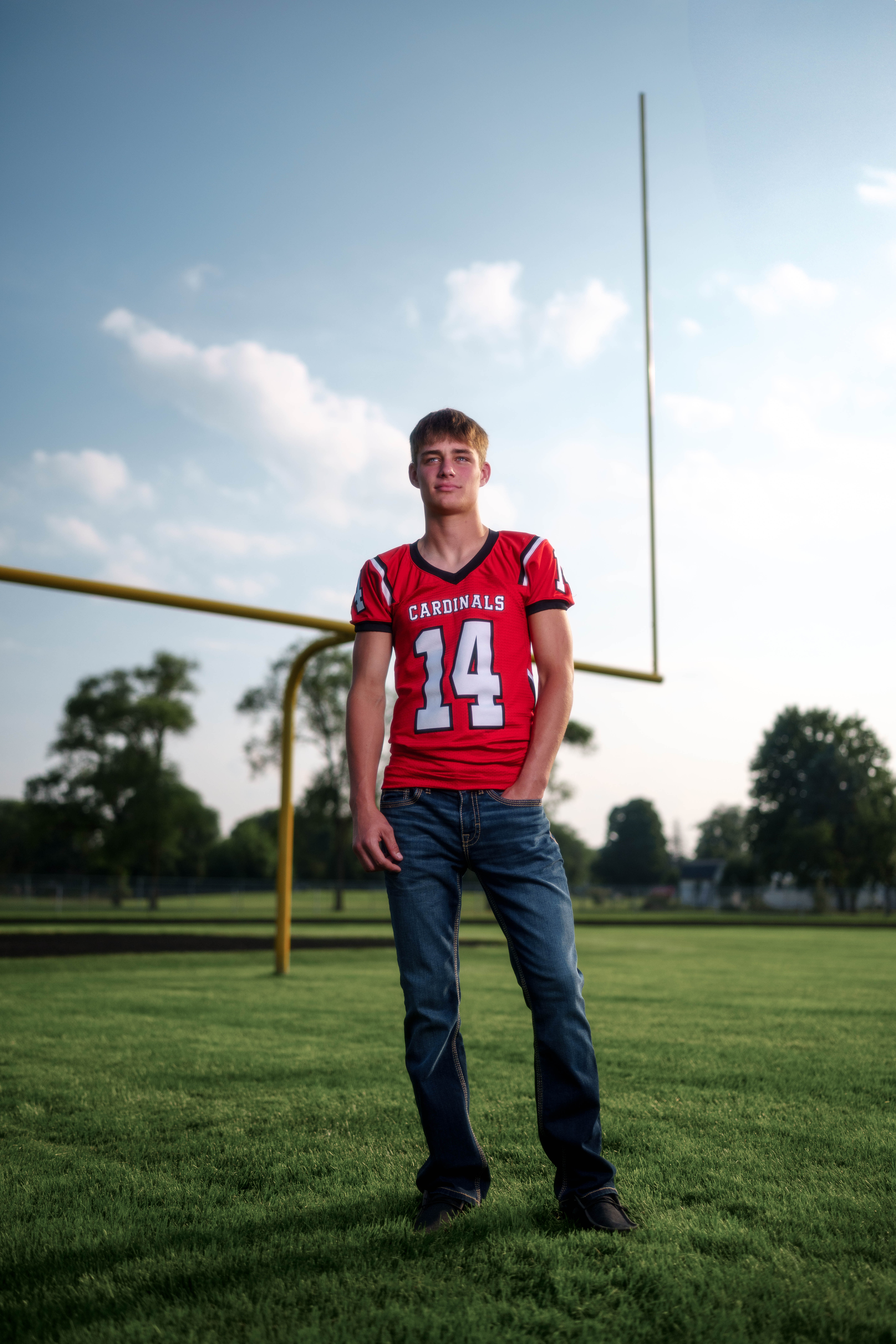 Jayden Brown poses for senior photos at Brodhead High School in Brodhead, Wisconsin on August 4th, 2025. Brown will graduate in 2026. Photography by Ross Harried for Second Crop Creative.