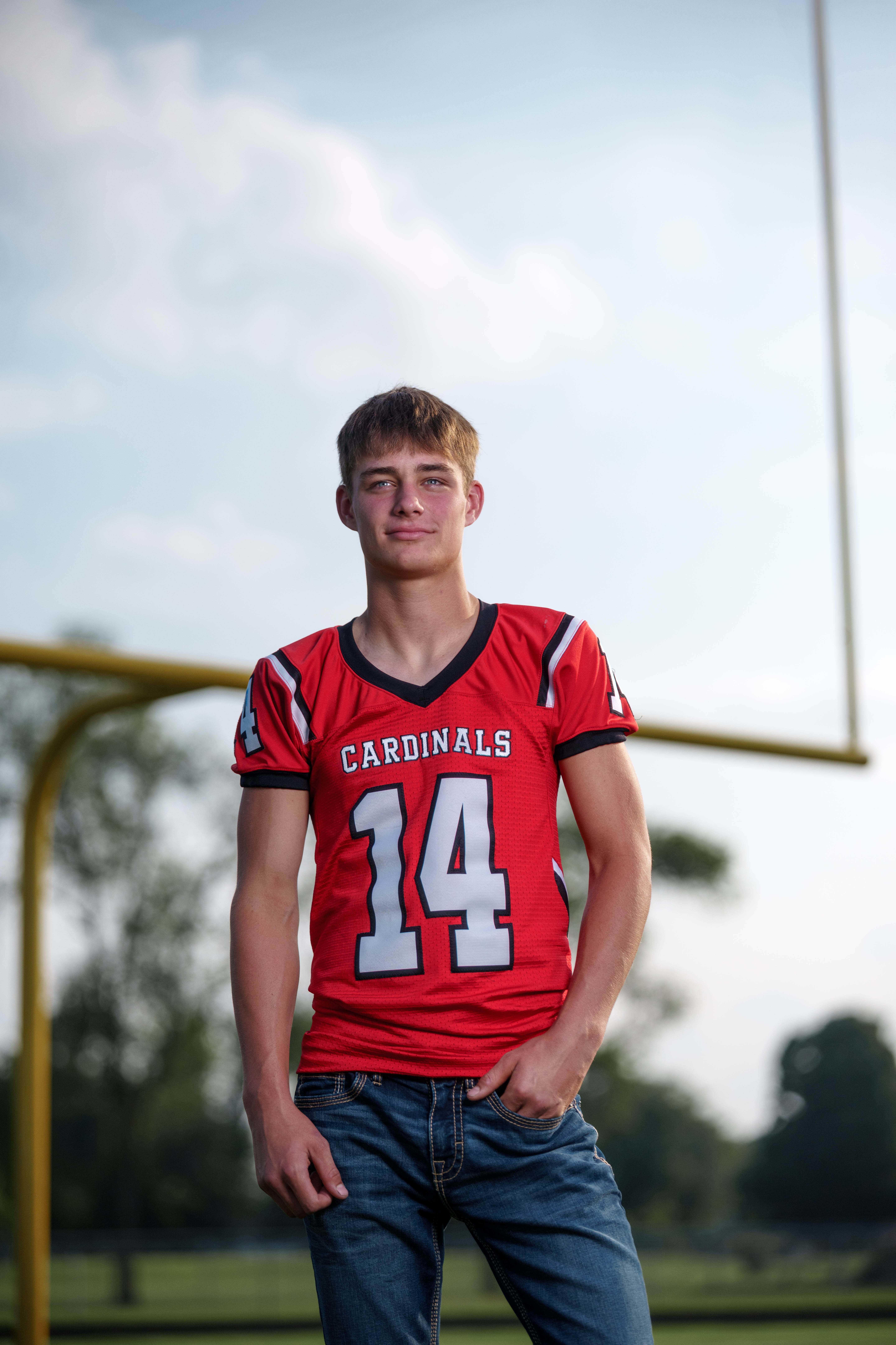 Jayden Brown poses for senior photos at Brodhead High School in Brodhead, Wisconsin on August 4th, 2025. Brown will graduate in 2026. Photography by Ross Harried for Second Crop Creative.