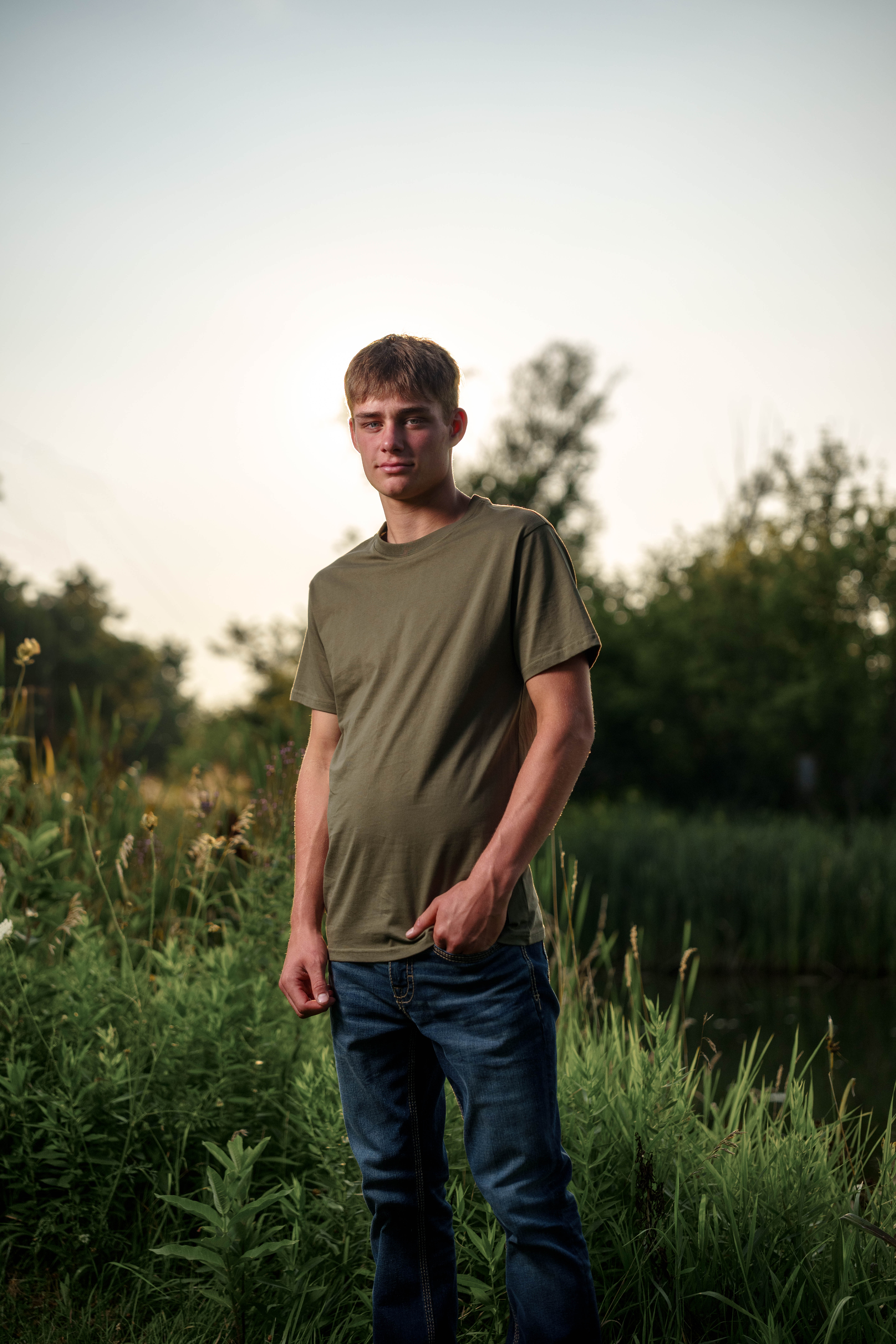 Jayden Brown poses for senior photos near Juda, Wisconsin on August 4th, 2025. Brown will graduate in 2026. Photography by Ross Harried for Second Crop Creative.