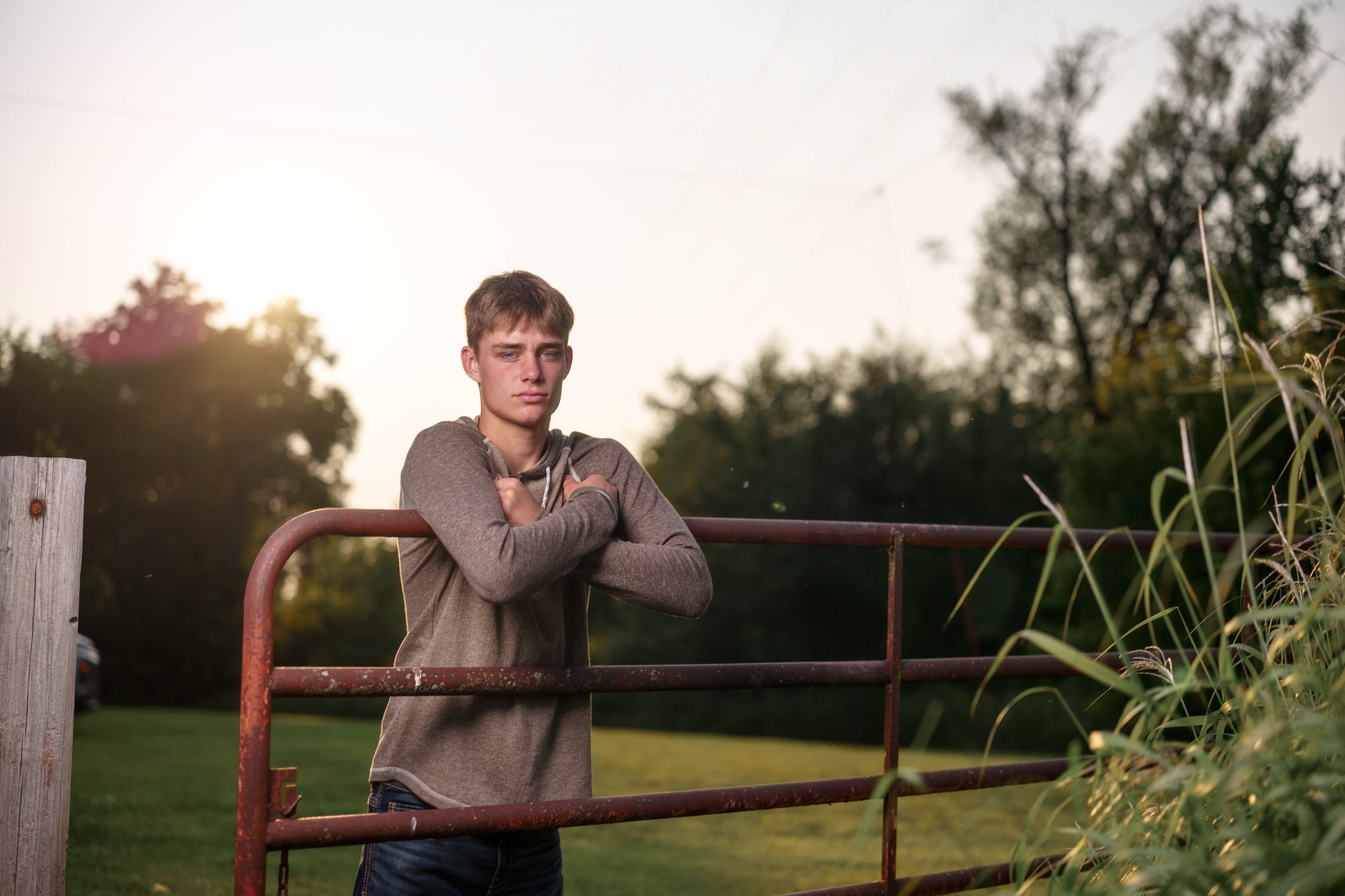 Jayden Brown poses for senior photos near Juda, Wisconsin on August 4th, 2025. Brown will graduate in 2026. Photography by Ross Harried for Second Crop Creative.