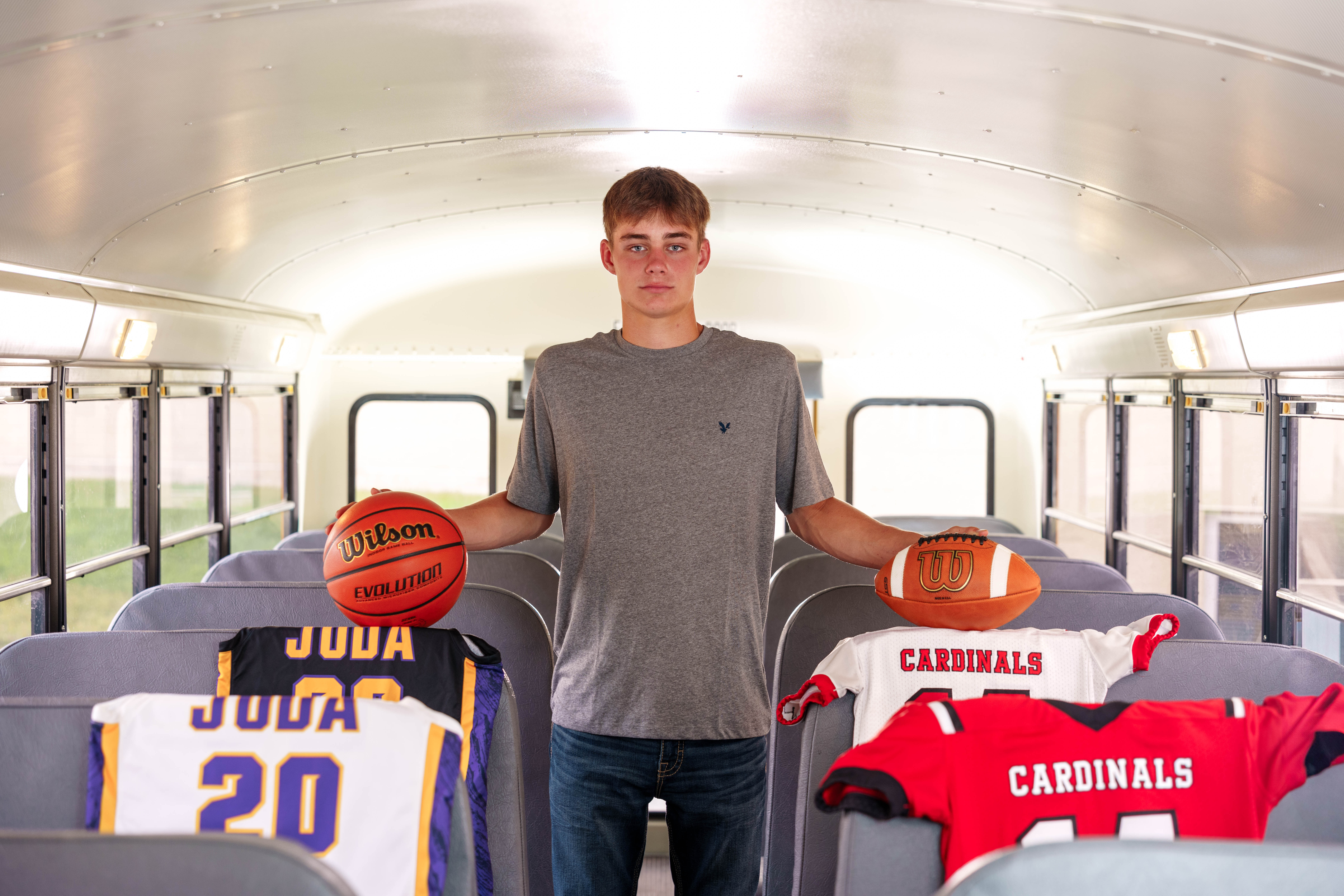 Jayden Brown poses for senior photos in Juda, Wisconsin on August 4th, 2025. Brown will graduate in 2026. Photography by Ross Harried for Second Crop Creative.