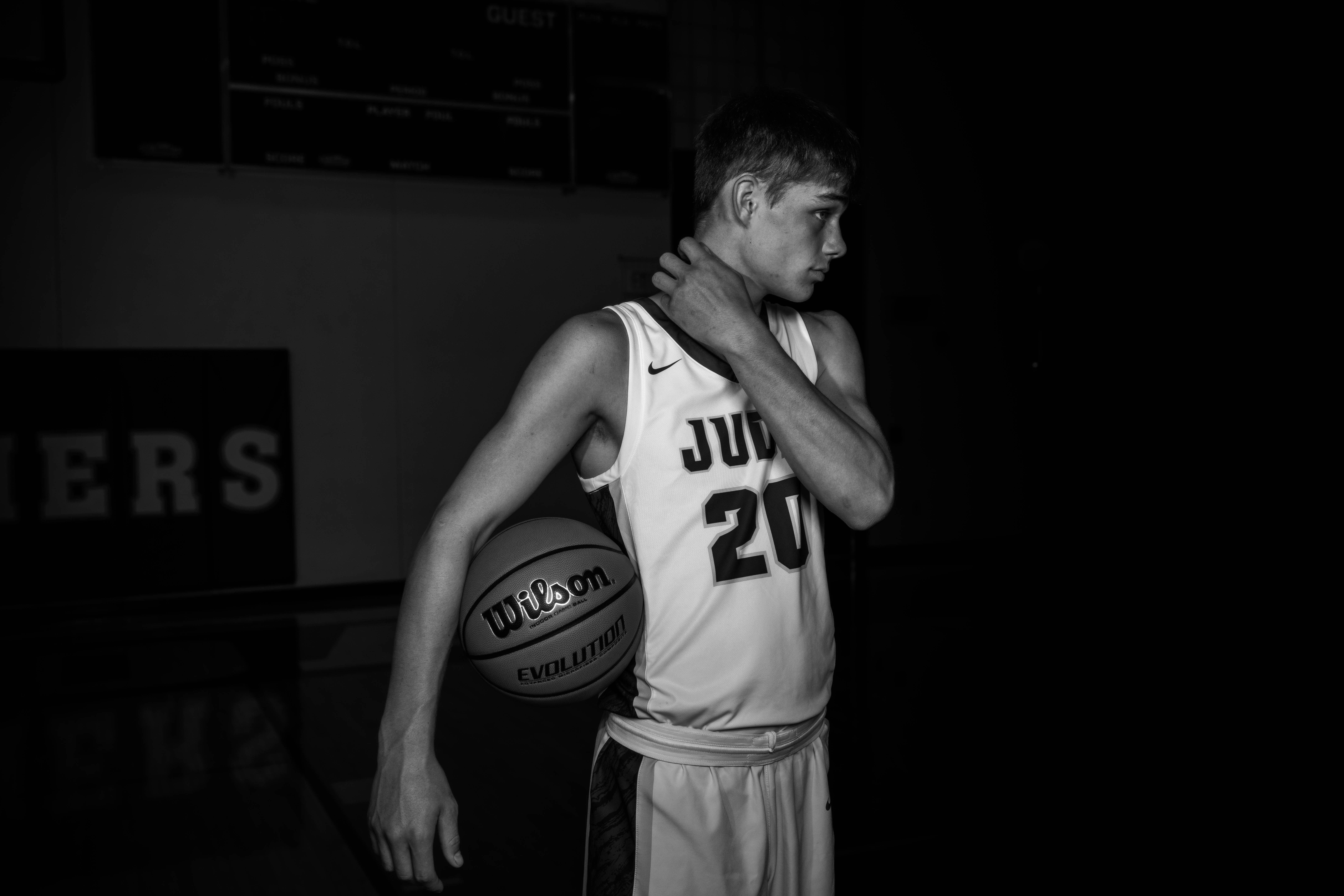Jayden Brown poses for senior photos at Juda High School in Juda, Wisconsin on August 4th, 2025. Brown will graduate in 2026. Photography by Ross Harried for Second Crop Creative.