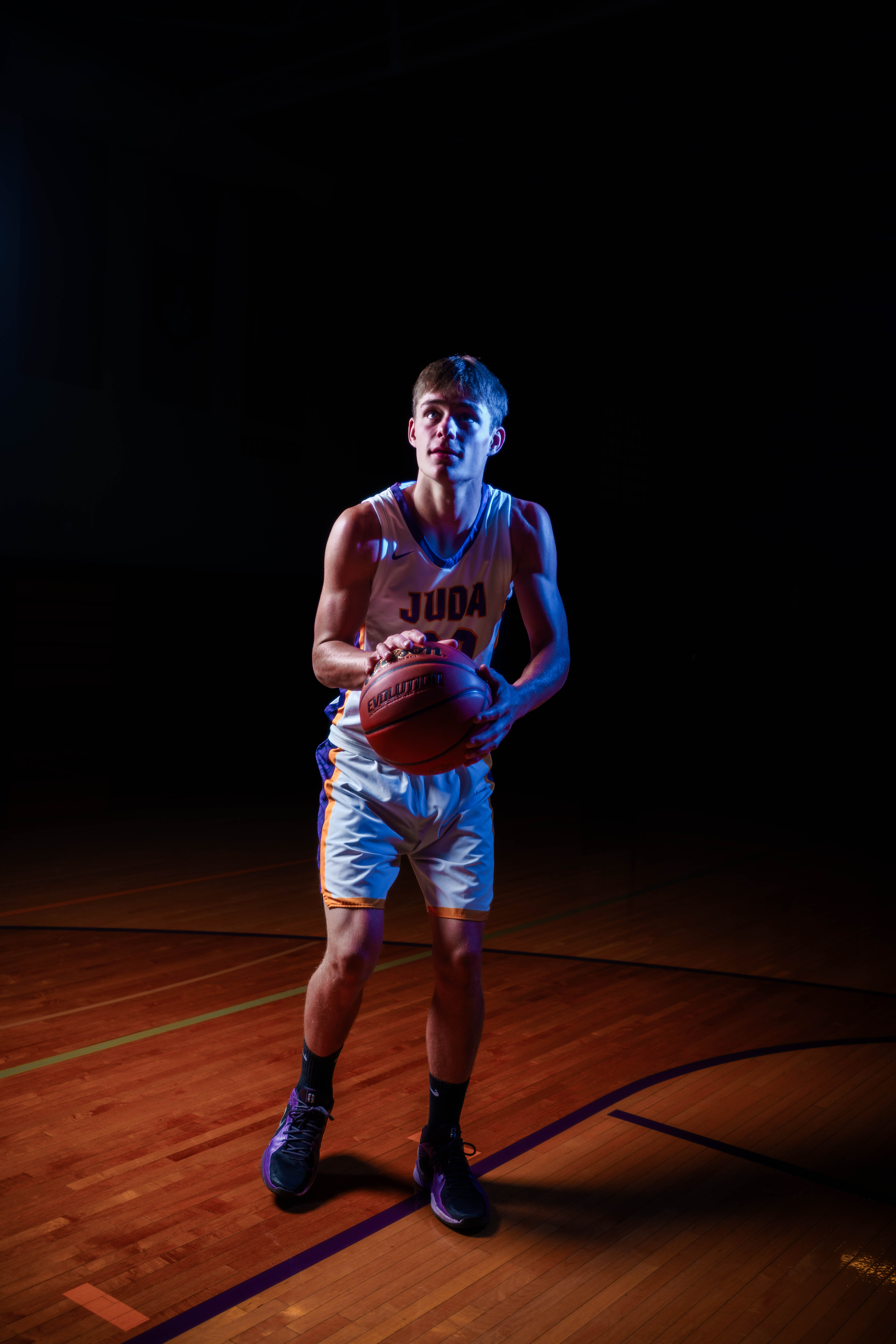 Jayden Brown poses for senior photos at Juda High School in Juda, Wisconsin on August 4th, 2025. Brown will graduate in 2026. Photography by Ross Harried for Second Crop Creative.