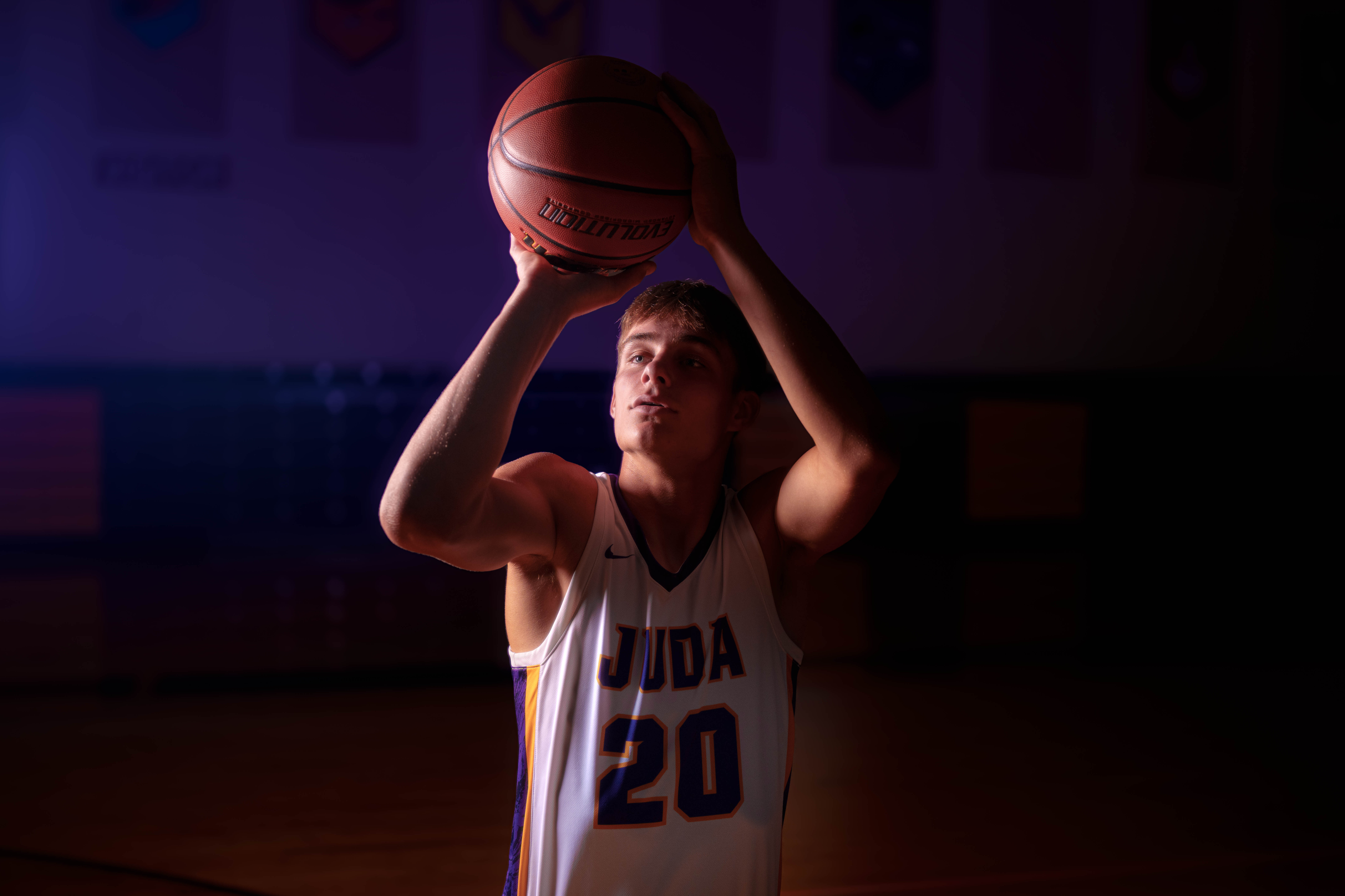 Jayden Brown poses for senior photos at Juda High School in Juda, Wisconsin on August 4th, 2025. Brown will graduate in 2026. Photography by Ross Harried for Second Crop Creative.