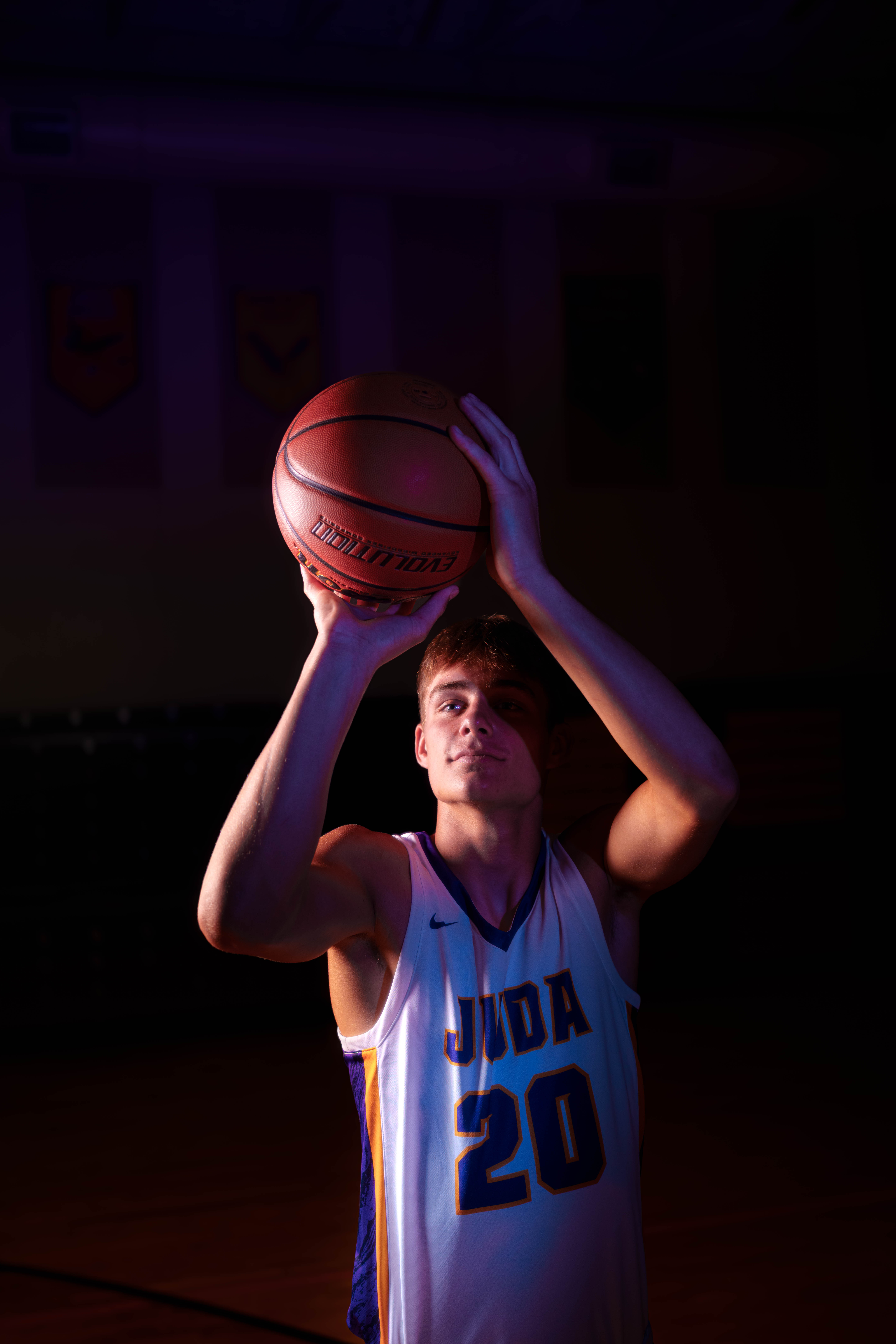 Jayden Brown poses for senior photos at Juda High School in Juda, Wisconsin on August 4th, 2025. Brown will graduate in 2026. Photography by Ross Harried for Second Crop Creative.