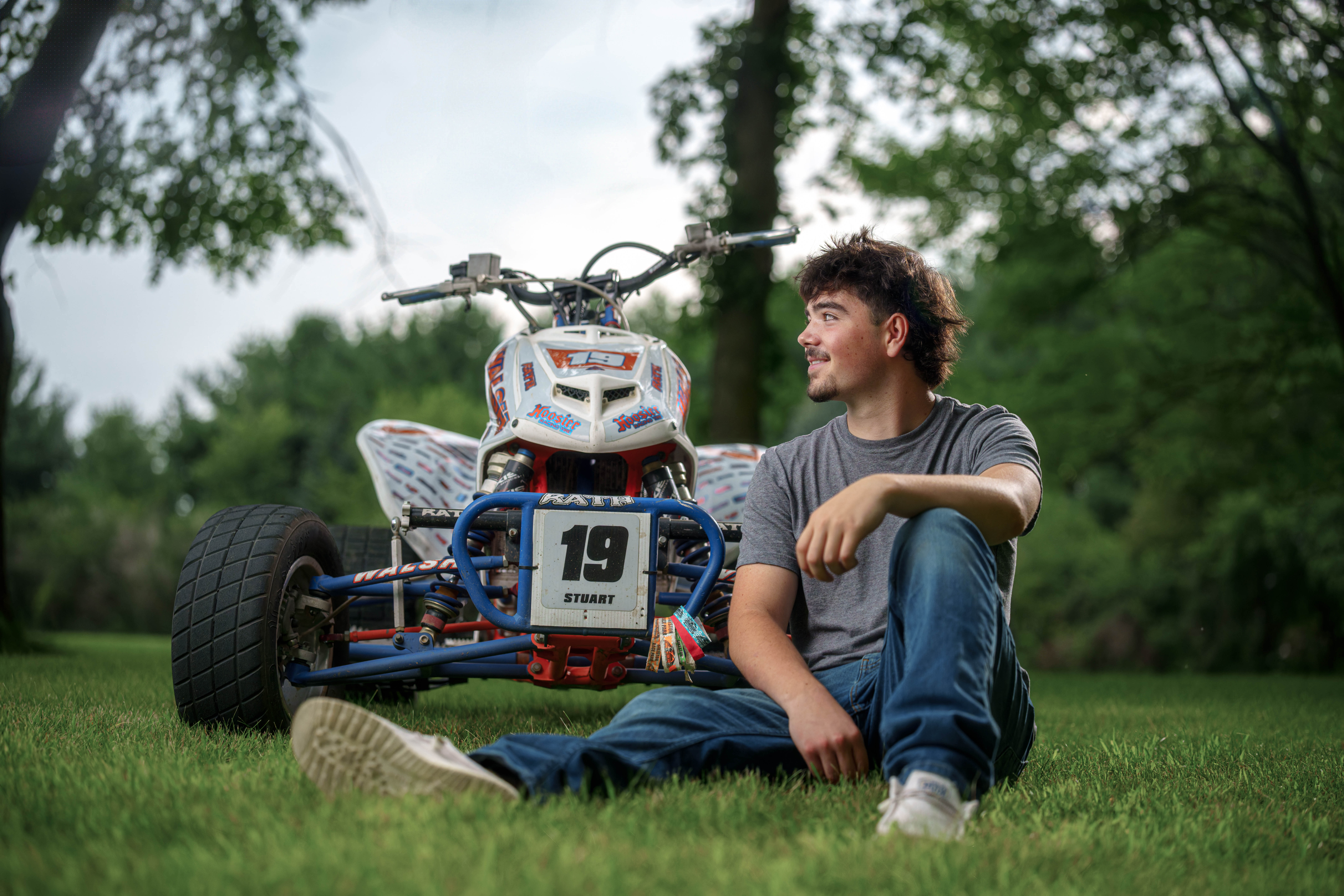 Brady Stuart poses for senior photos outside Monroe Wisconsin on August 4th, 2025. Stuart will graduate in 2026. Photography by Ross Harried for Second Crop Creative.