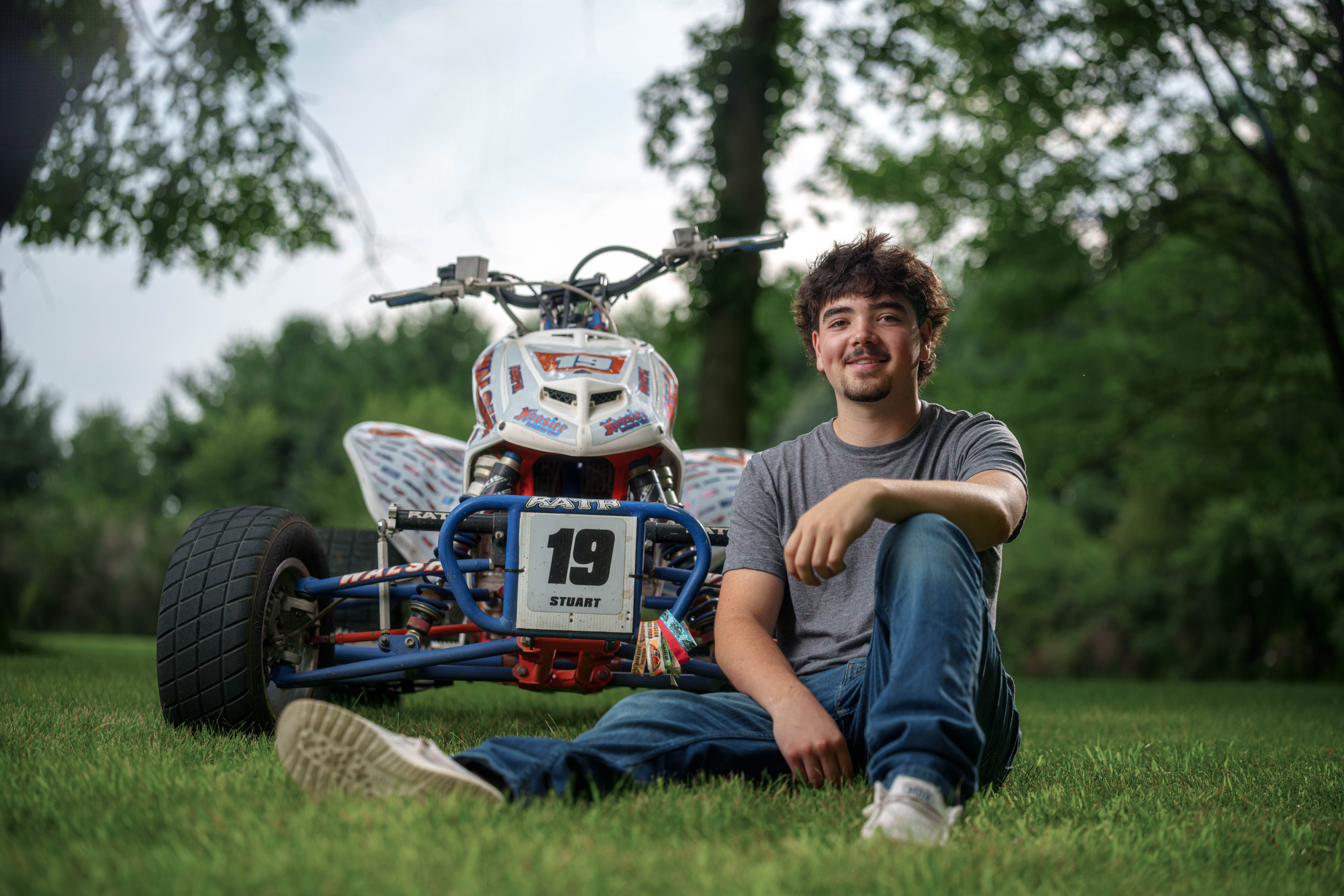 Brady Stuart poses for senior photos outside Monroe Wisconsin on August 4th, 2025. Stuart will graduate in 2026. Photography by Ross Harried for Second Crop Creative.