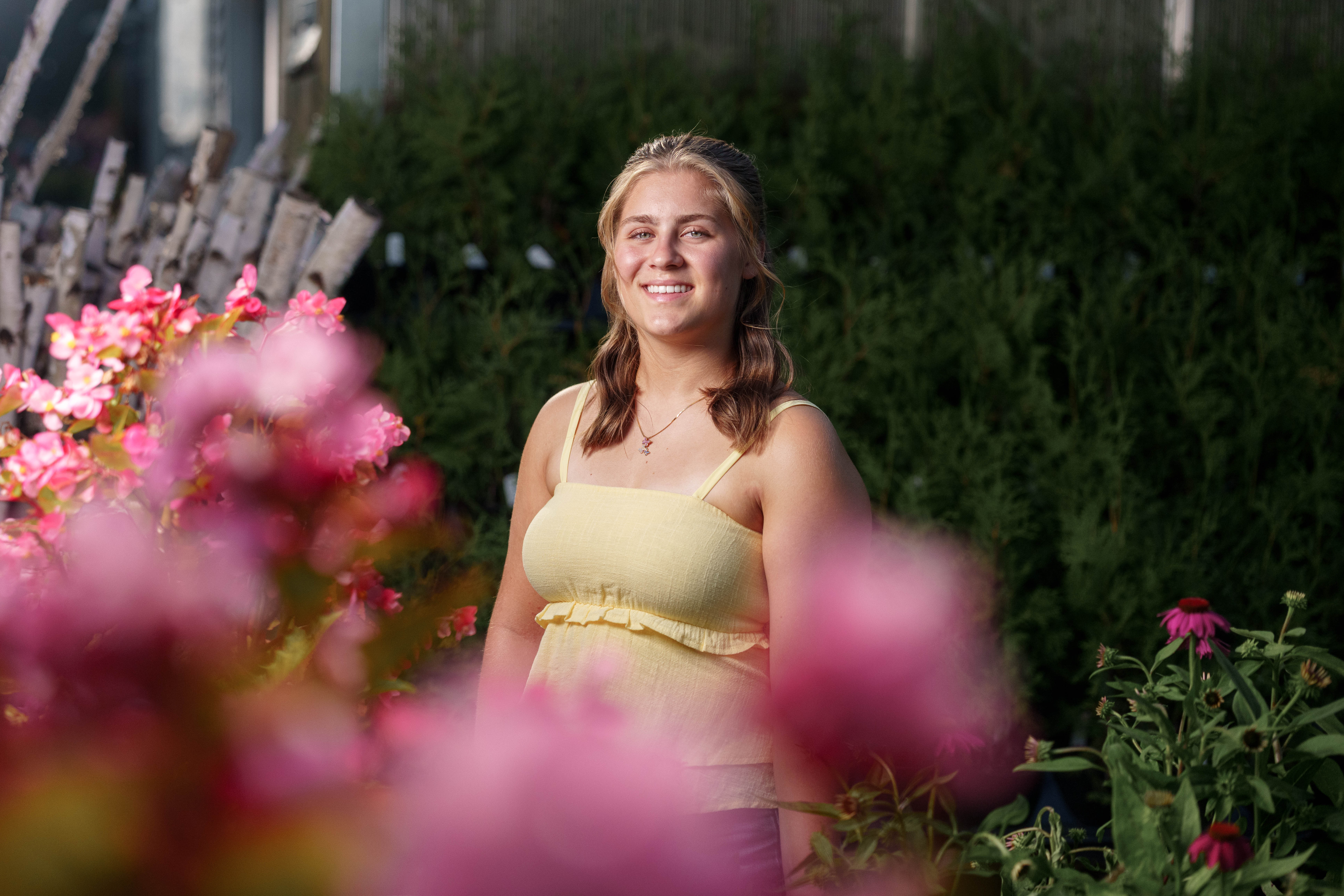 Shannon Weber poses for senior photos at Parrfection Produce Farm Market outside Monticello Wisconsin on August 7th, 2025. Weber will graduate in 2026. Photography by Ross Harried for Second Crop Creative.