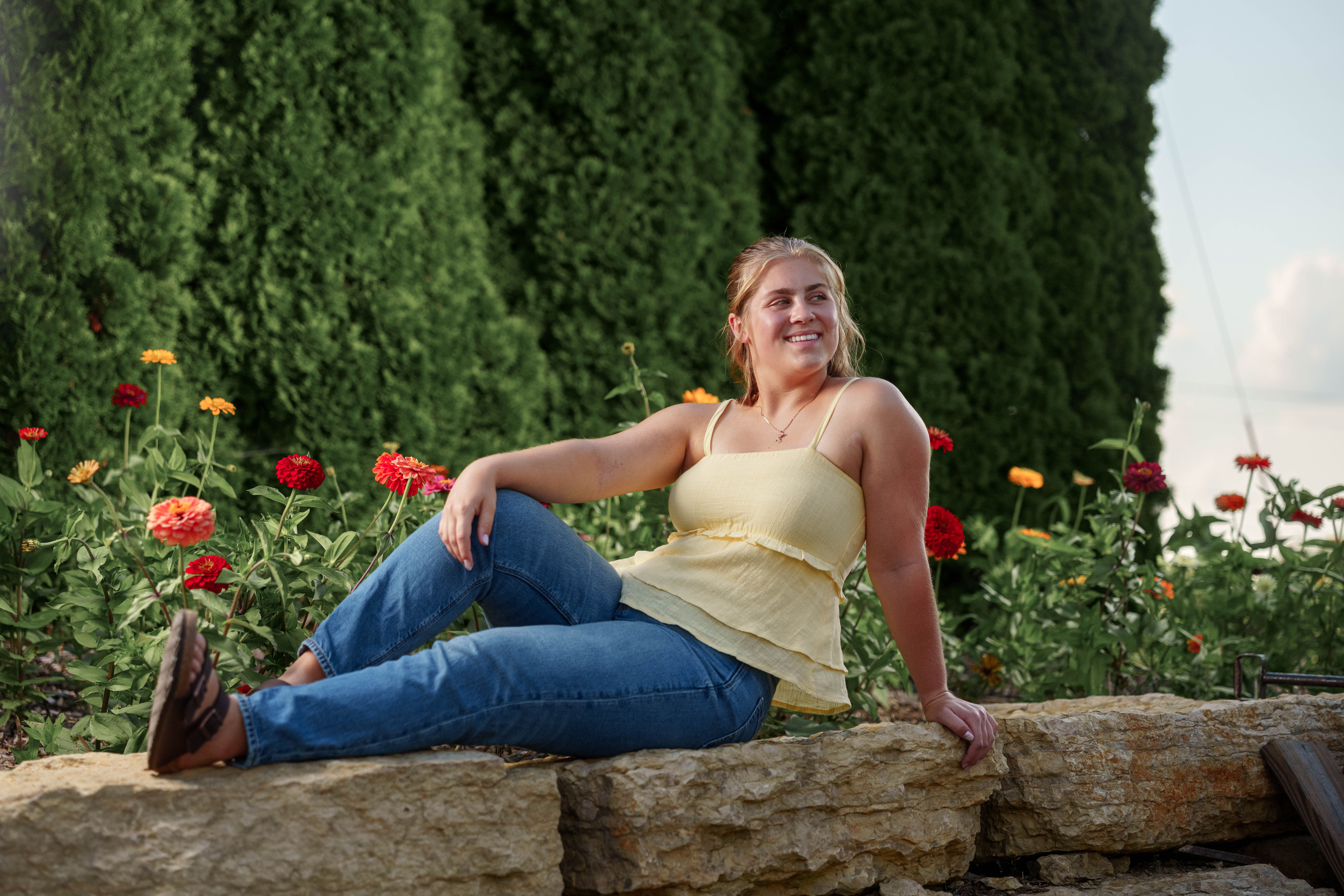 Shannon Weber poses for senior photos at Parrfection Produce Farm Market outside Monticello Wisconsin on August 7th, 2025. Weber will graduate in 2026. Photography by Ross Harried for Second Crop Creative.