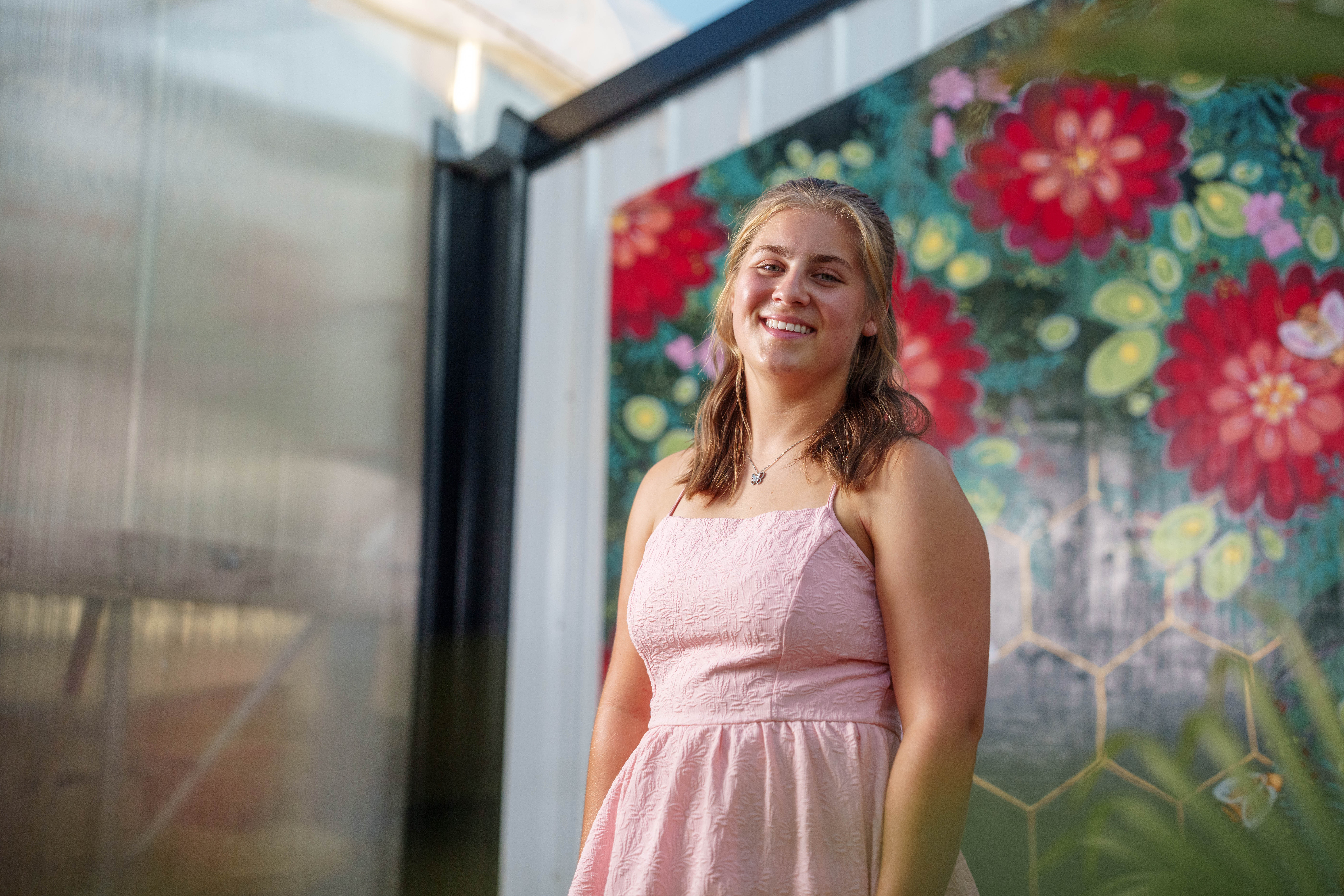 Shannon Weber poses for senior photos at Parrfection Produce Farm Market outside Monticello Wisconsin on August 7th, 2025. Weber will graduate in 2026. Photography by Ross Harried for Second Crop Creative.