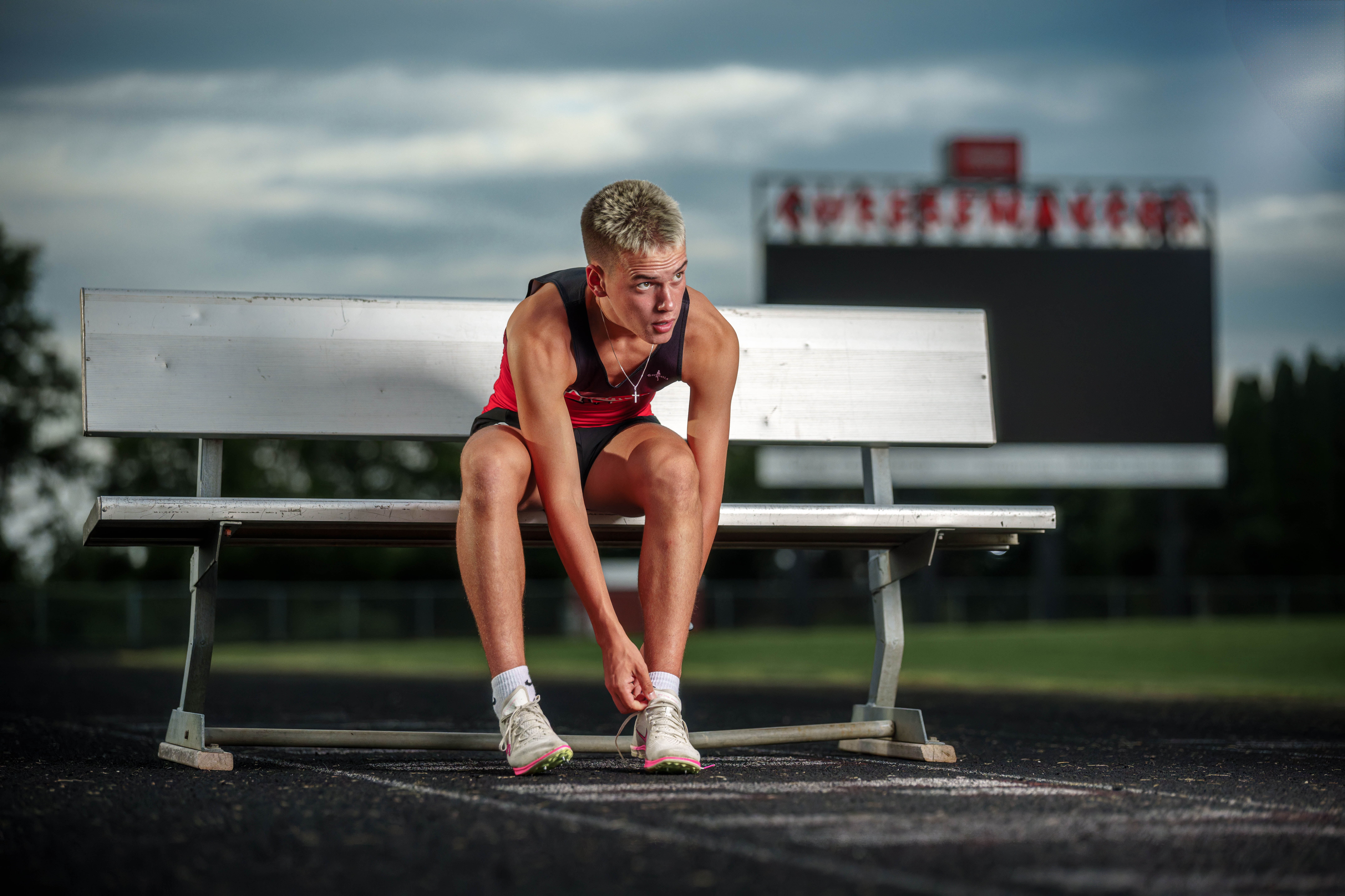 Tre Dammen poses for senior photos in Monroe Wisconsin on August 11th, 2025. Dammen will graduate in 2026. Photography by Ross Harried for Second Crop Creative.