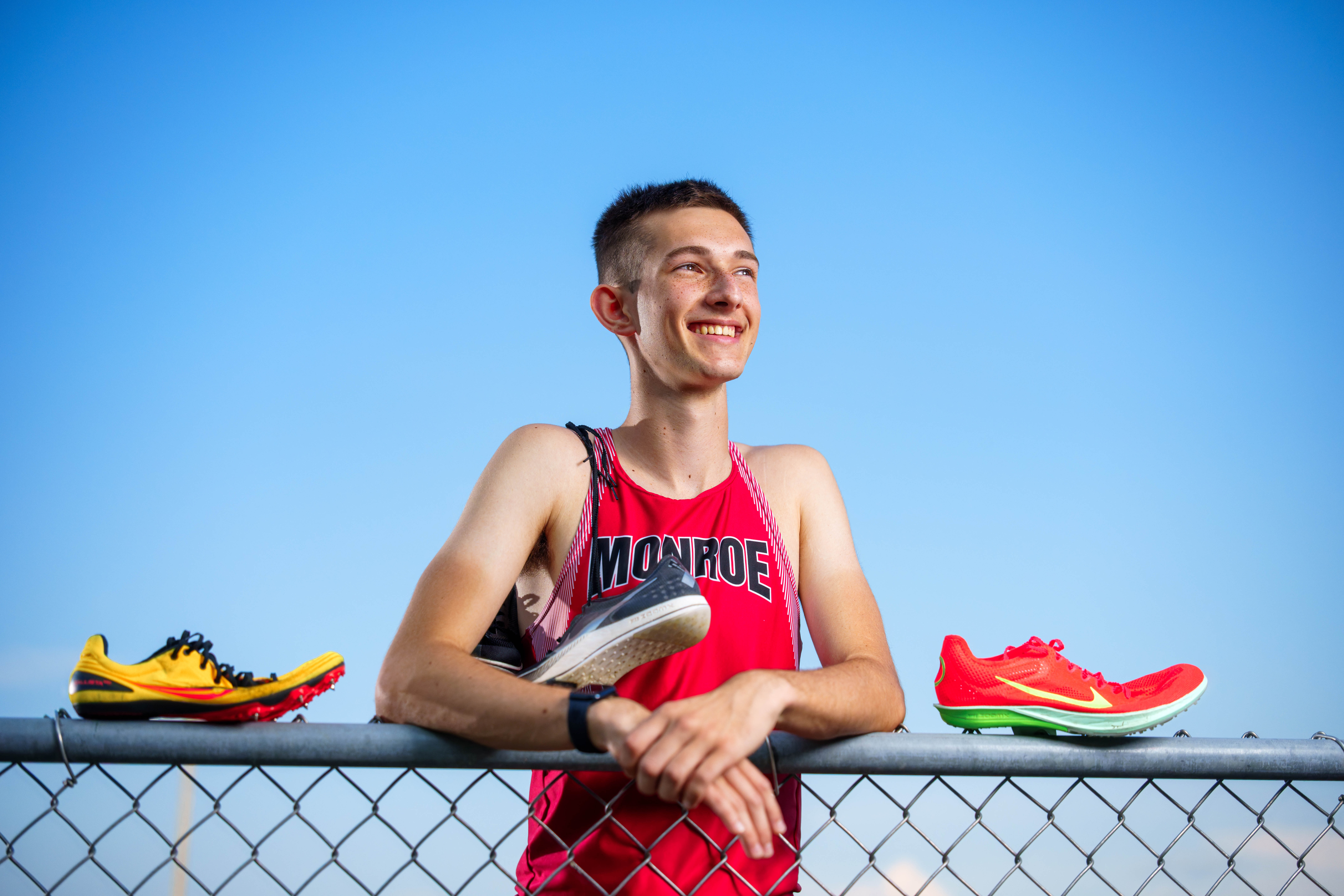 James Mayer poses for senior photos in Monroe Wisconsin on August 12th, 2025. Mayer will graduate in 2026. Photography by Ross Harried for Second Crop Creative.