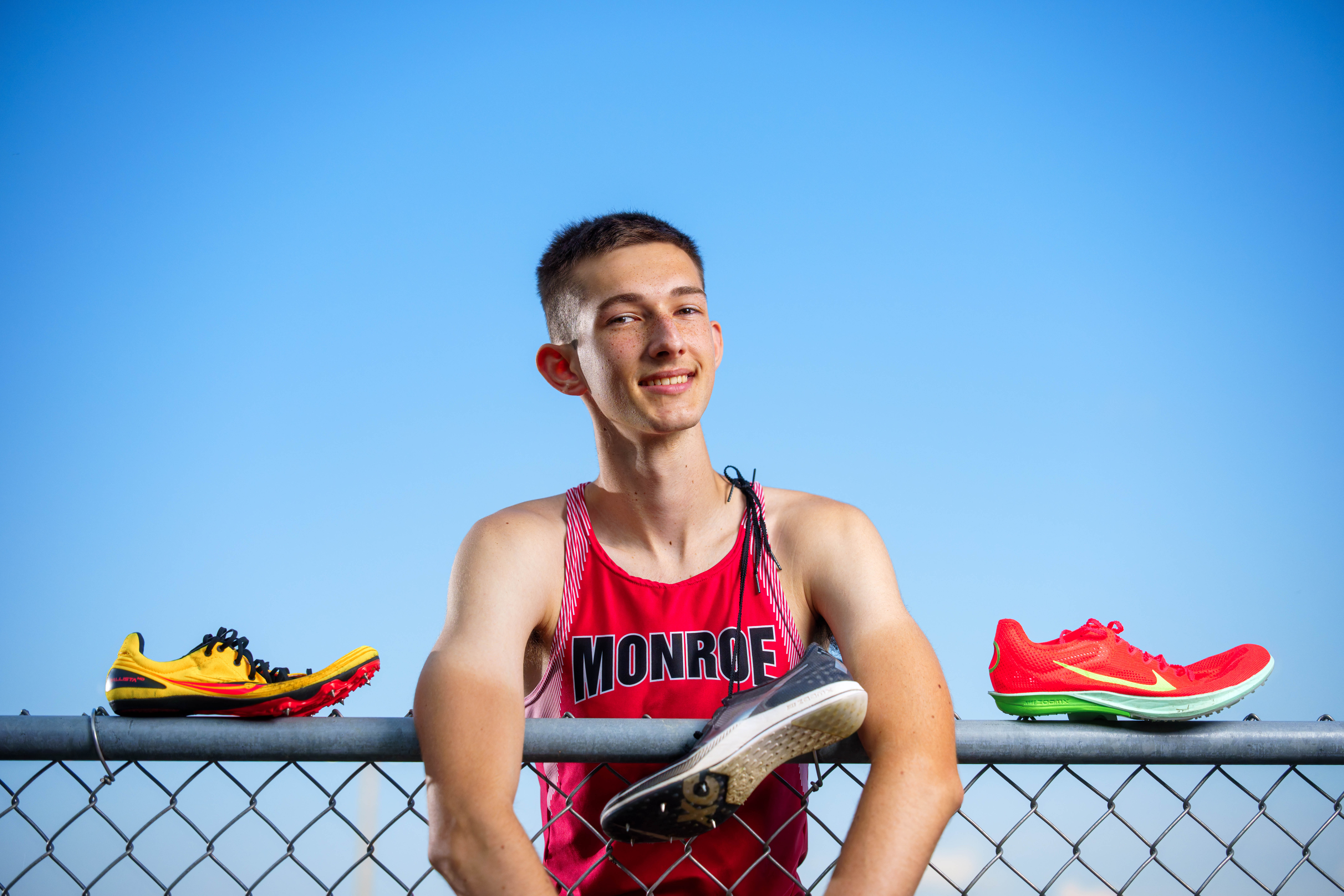 James Mayer poses for senior photos in Monroe Wisconsin on August 12th, 2025. Mayer will graduate in 2026. Photography by Ross Harried for Second Crop Creative.