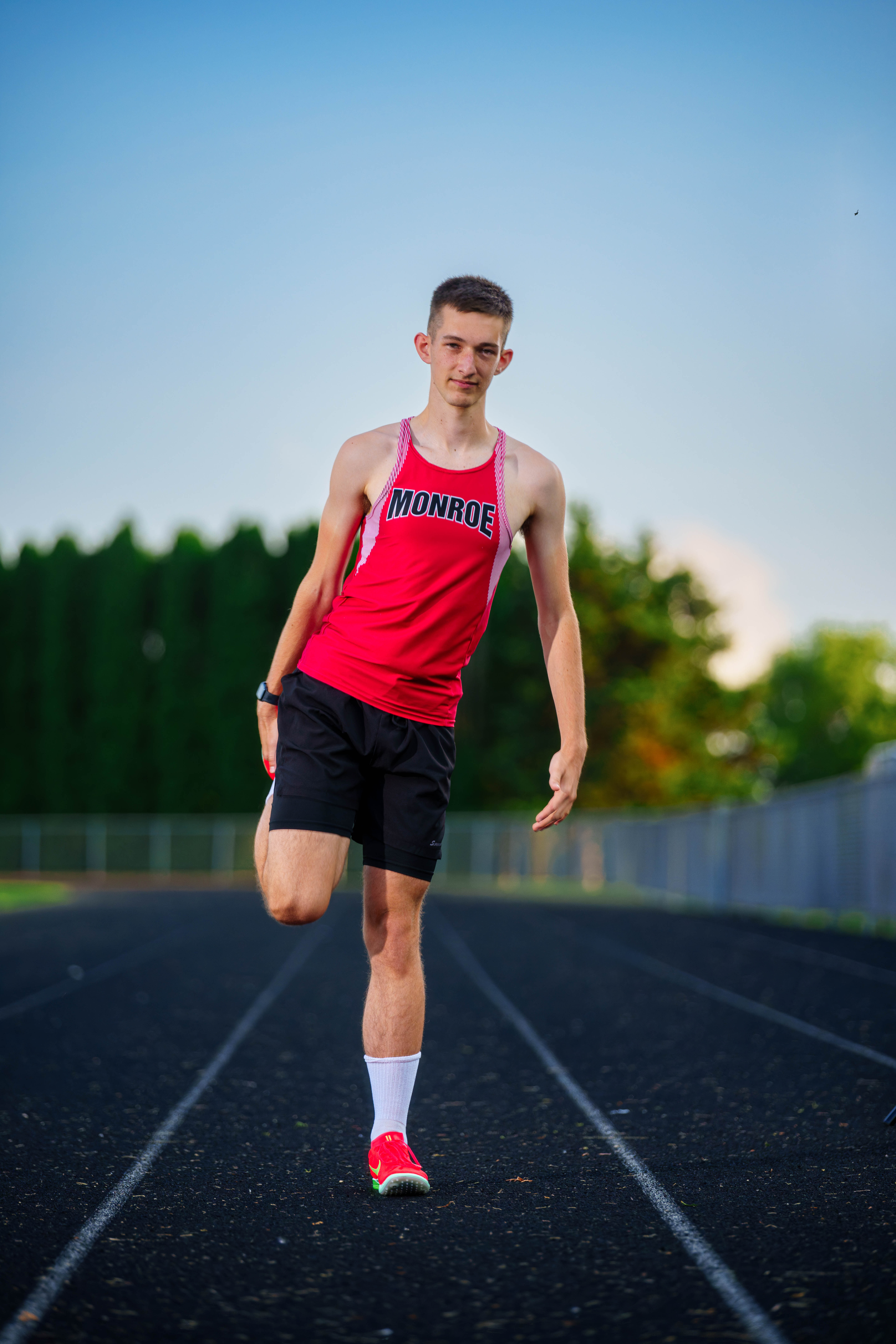 James Mayer poses for senior photos in Monroe Wisconsin on August 12th, 2025. Mayer will graduate in 2026. Photography by Ross Harried for Second Crop Creative.