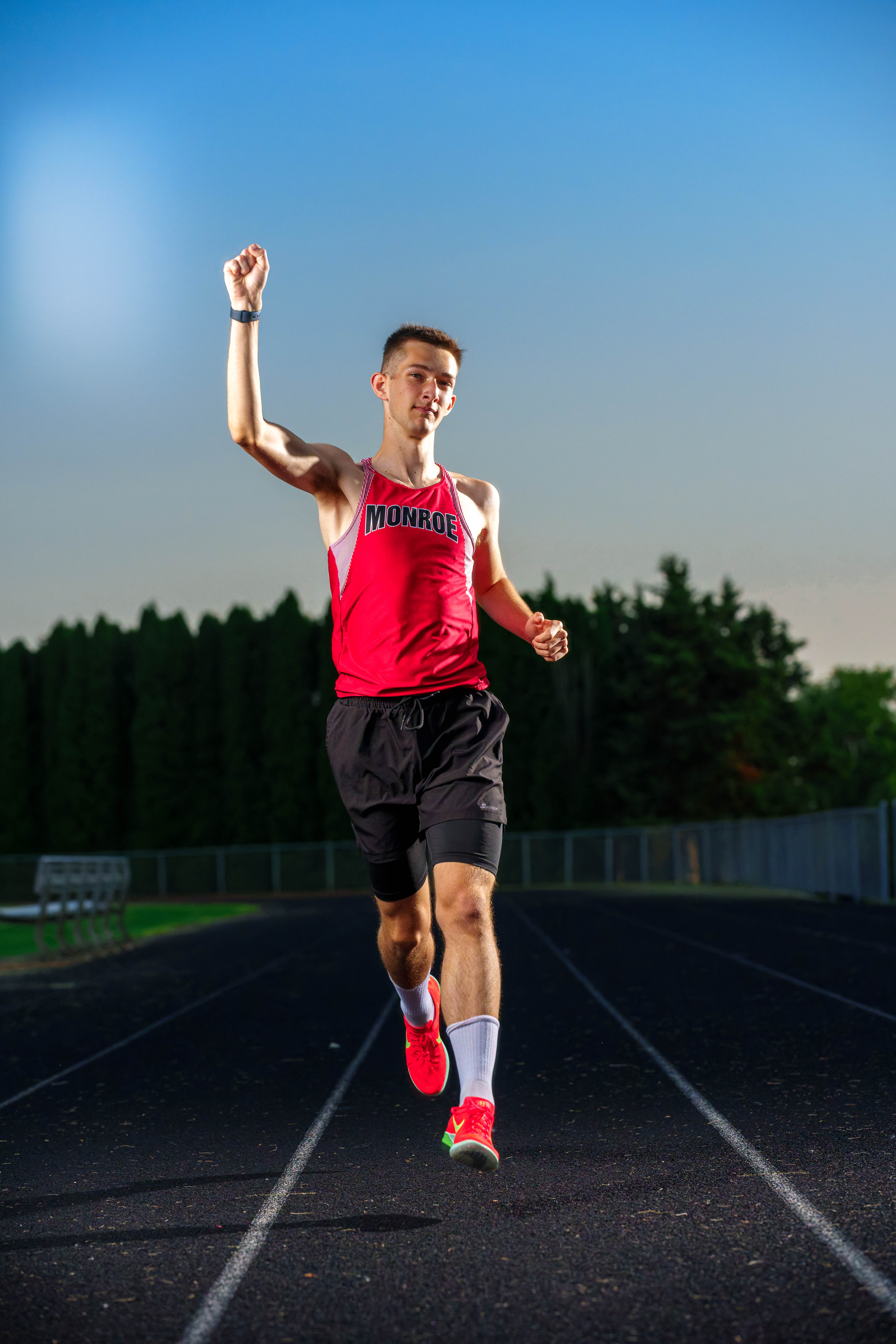 James Mayer poses for senior photos in Monroe Wisconsin on August 12th, 2025. Mayer will graduate in 2026. Photography by Ross Harried for Second Crop Creative.
