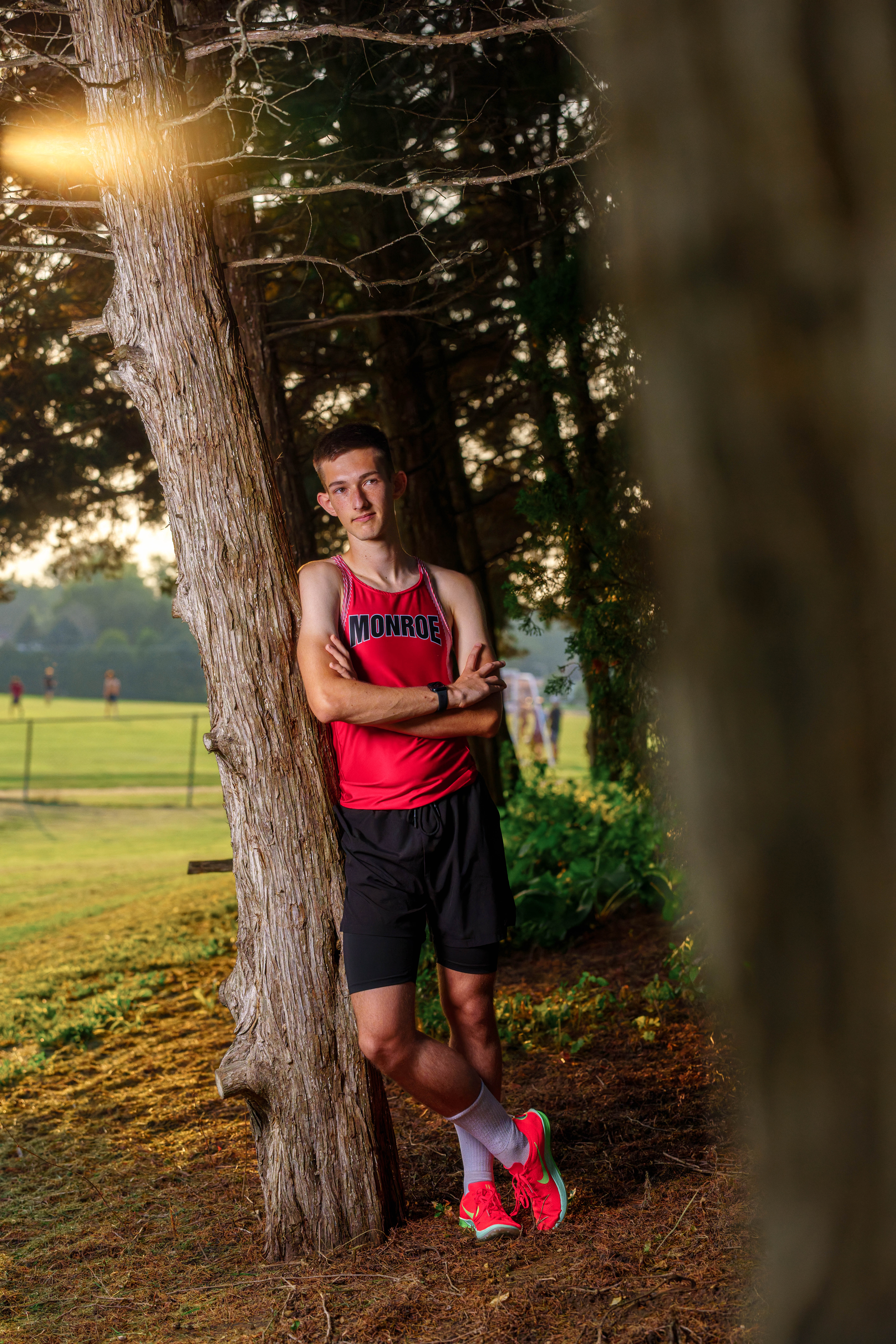 James Mayer poses for senior photos in Monroe Wisconsin on August 12th, 2025. Mayer will graduate in 2026. Photography by Ross Harried for Second Crop Creative.