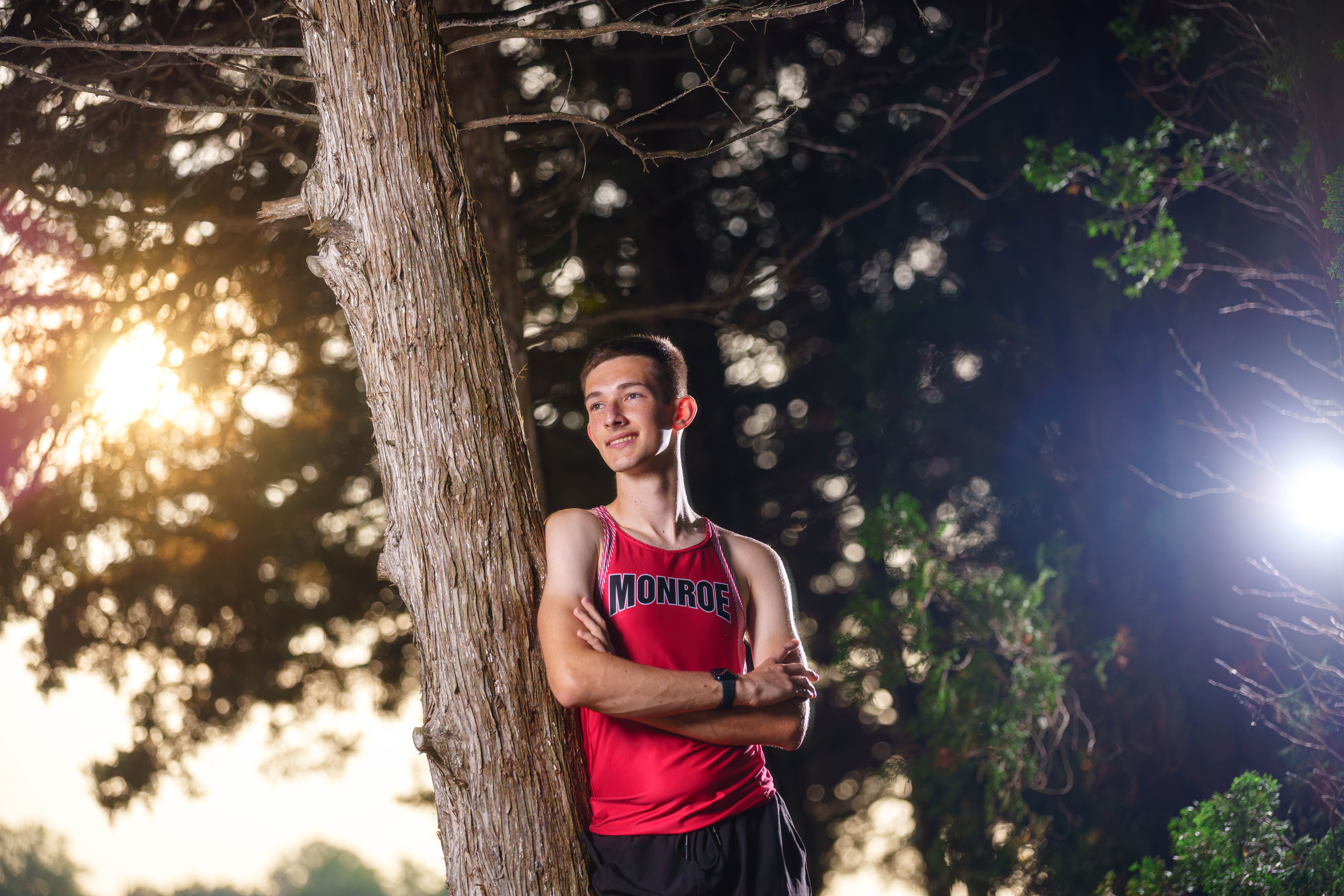 James Mayer poses for senior photos in Monroe Wisconsin on August 12th, 2025. Mayer will graduate in 2026. Photography by Ross Harried for Second Crop Creative.
