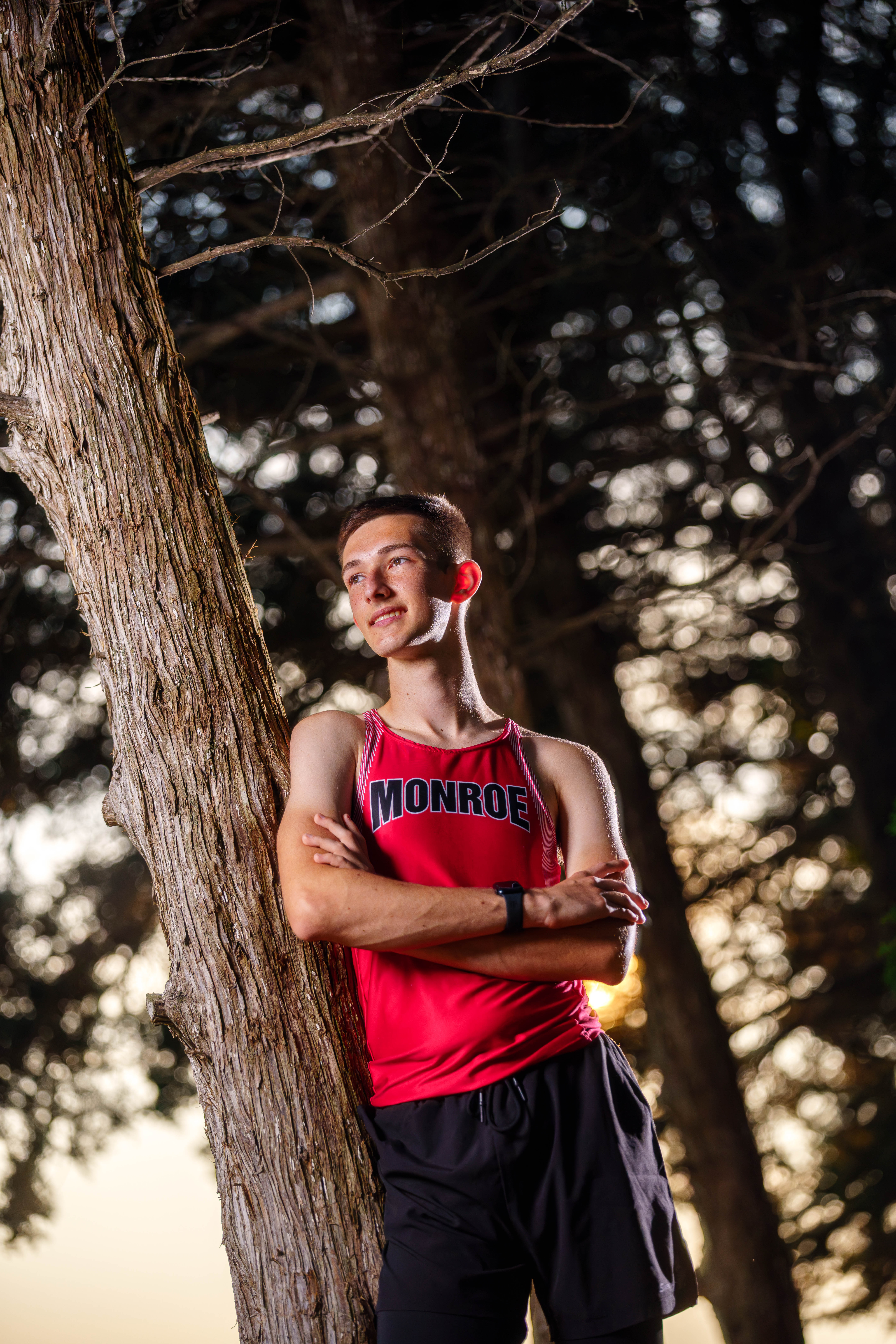 James Mayer poses for senior photos in Monroe Wisconsin on August 12th, 2025. Mayer will graduate in 2026. Photography by Ross Harried for Second Crop Creative.