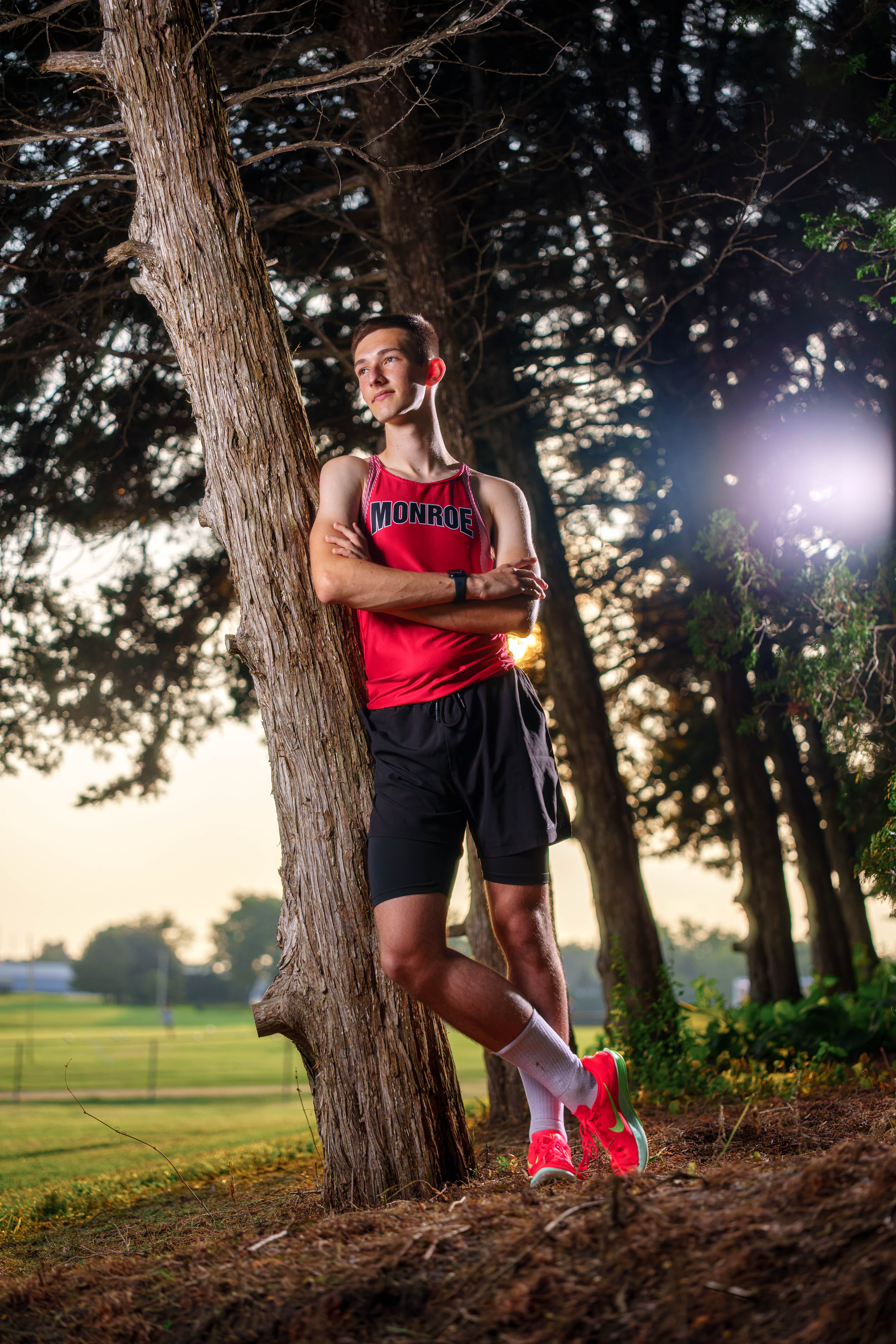 James Mayer poses for senior photos in Monroe Wisconsin on August 12th, 2025. Mayer will graduate in 2026. Photography by Ross Harried for Second Crop Creative.