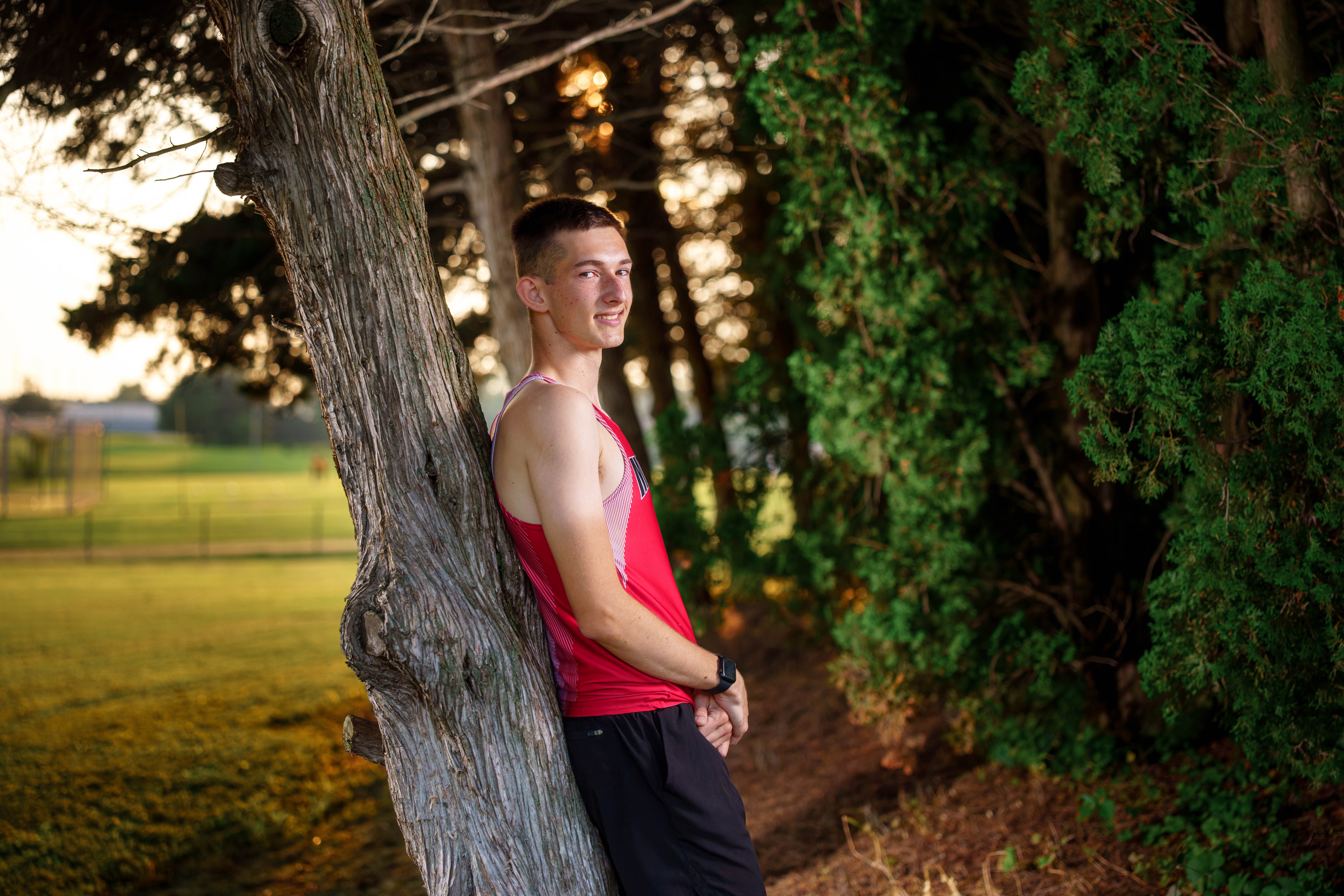 James Mayer poses for senior photos in Monroe Wisconsin on August 12th, 2025. Mayer will graduate in 2026. Photography by Ross Harried for Second Crop Creative.