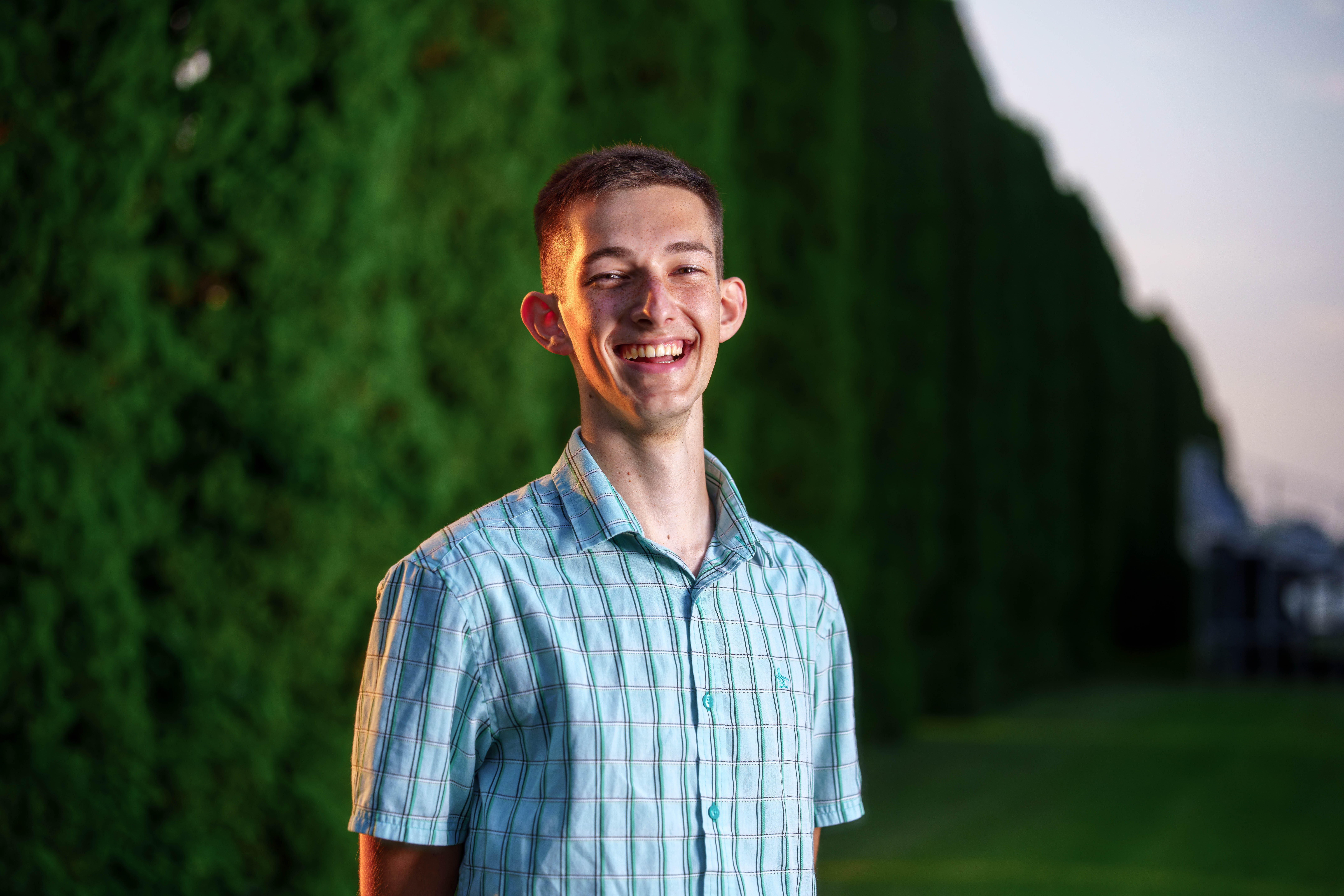 James Mayer poses for senior photos in Monroe Wisconsin on August 12th, 2025. Mayer will graduate in 2026. Photography by Ross Harried for Second Crop Creative.